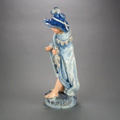 Antique Majolica Art Pottery Statue of Young Boy, Circa 1900