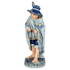 Antique Majolica Art Pottery Statue of Young Boy, Circa 1900