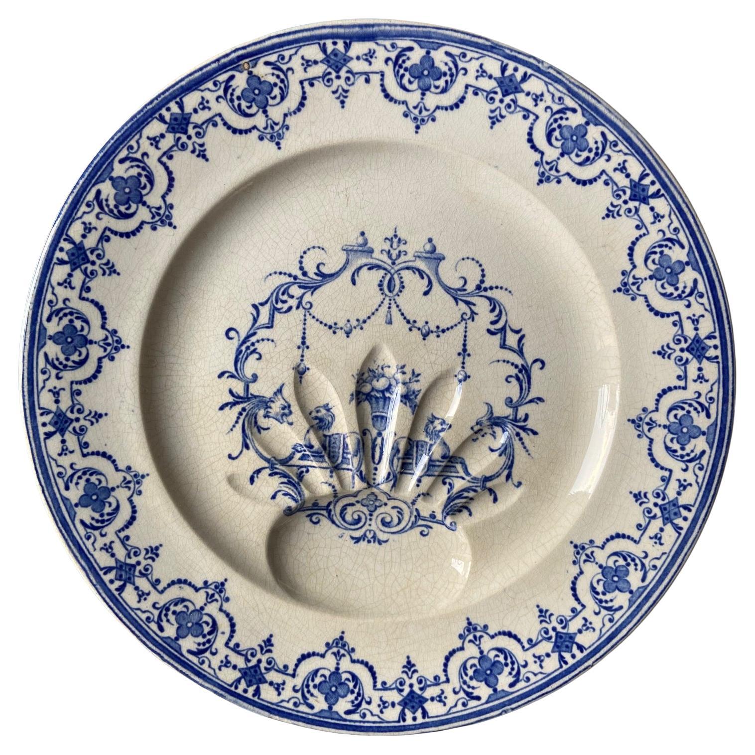 Antiker Majolika-Spargelteller Jules Vieillard & Cie, um 1890