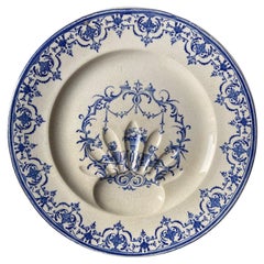 Antiker Majolika-Spargelteller Jules Vieillard & Cie, um 1890