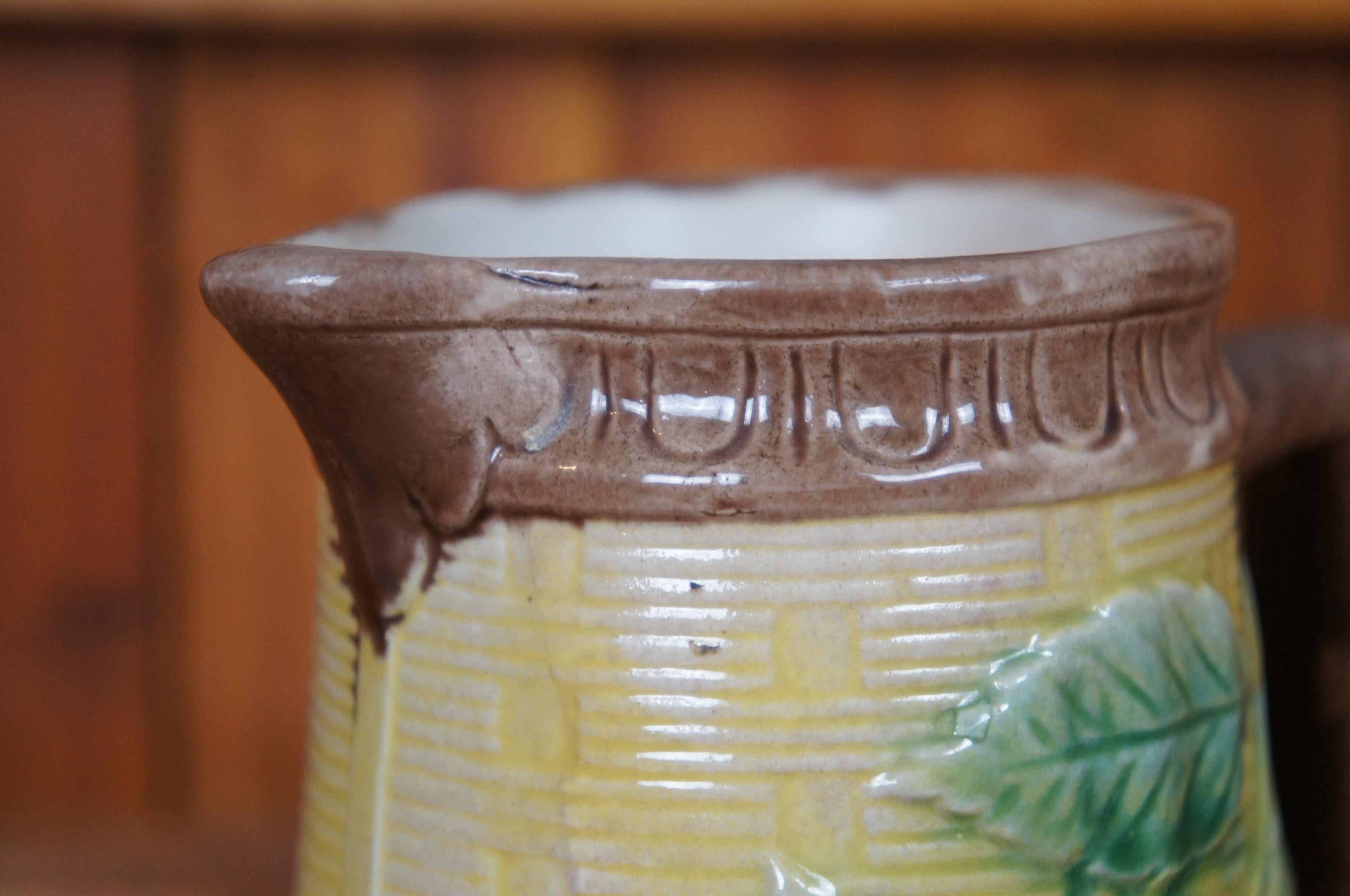Antique Majolica Basketweave Dogwood Flower Creamer Pitcher Jug 6