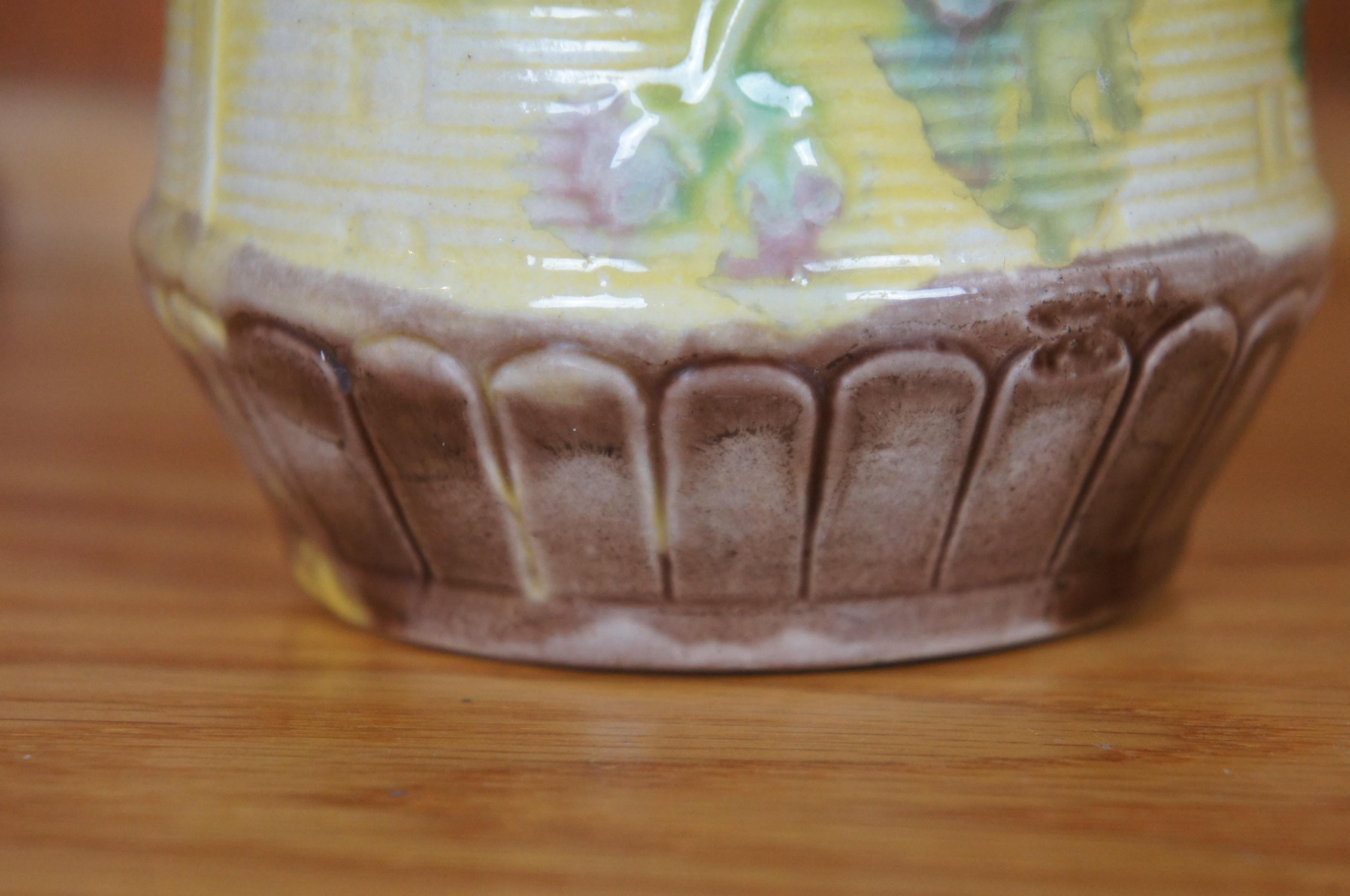 Antique Majolica Basketweave Dogwood Flower Creamer Pitcher Jug 6