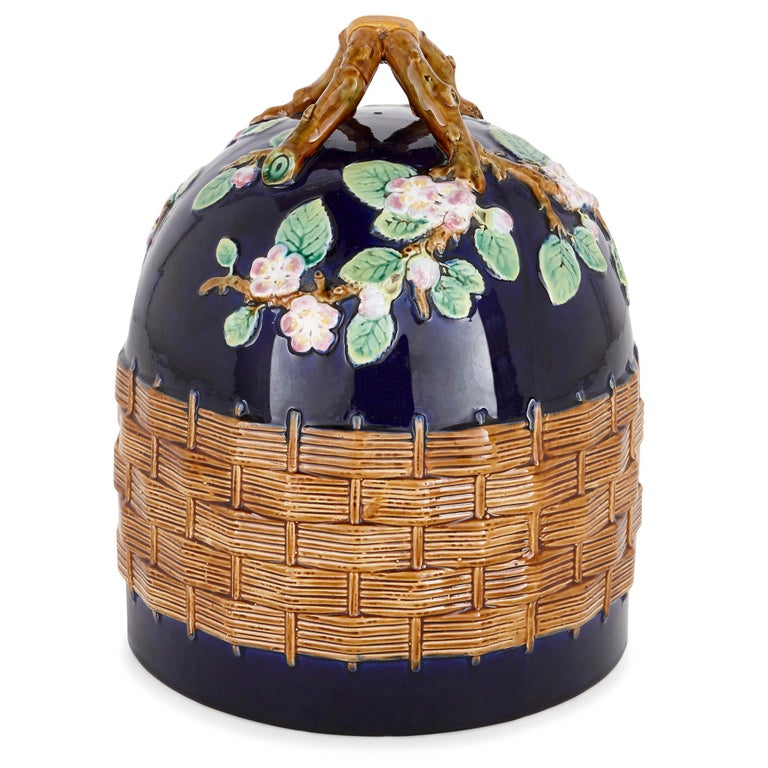 Antique Majolica Ceramic Cheese Keeper by Jones For Sale at 1stdibs