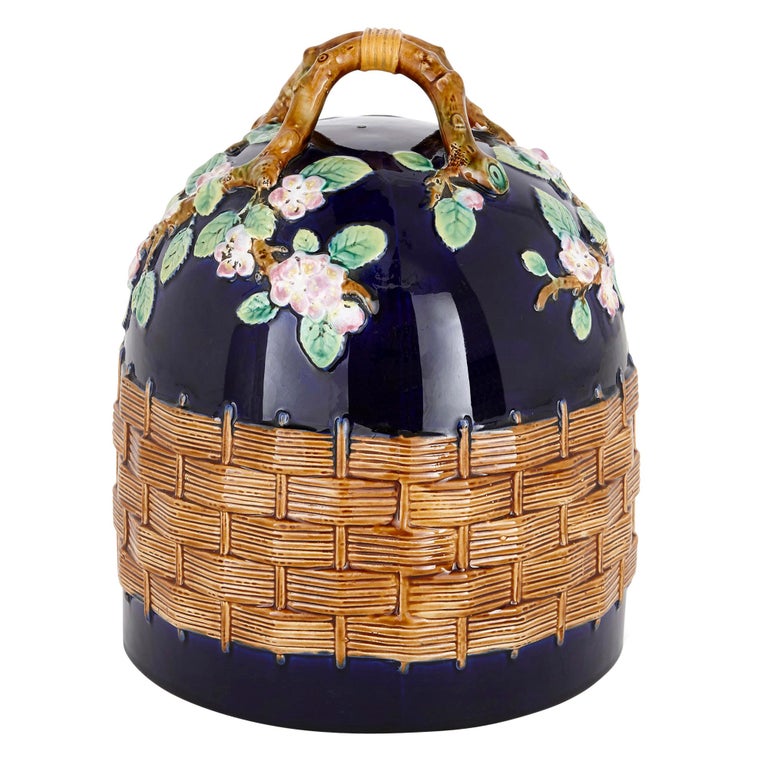 Antique Majolica Ceramic Cheese Keeper by Jones For Sale at 1stdibs