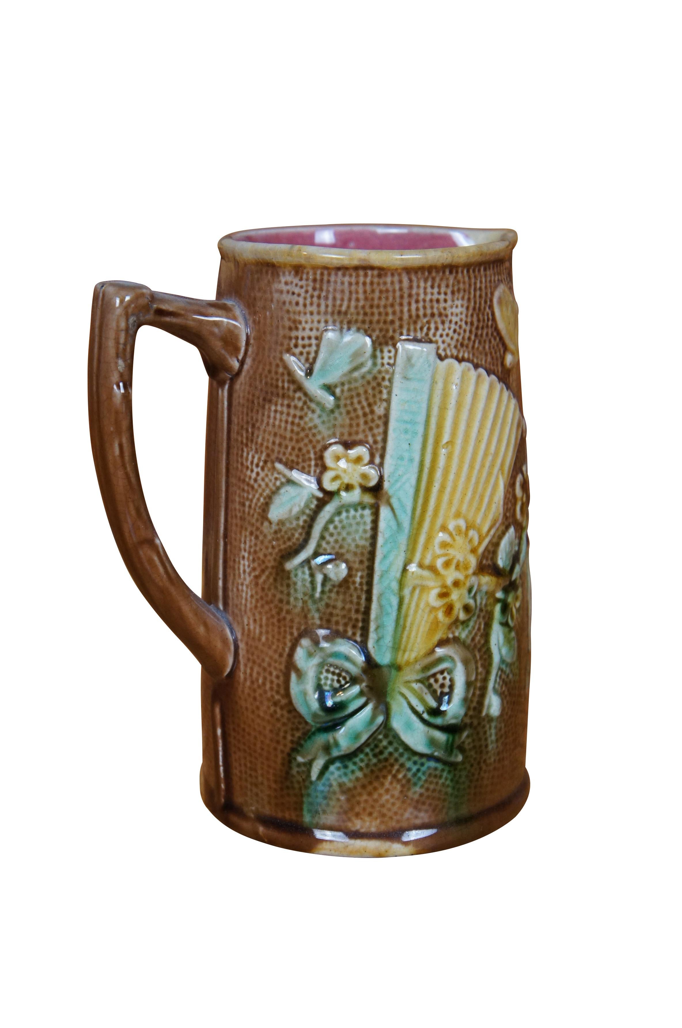 Antigua Majolica China Abanico Flor Mariposa Jarra Cremera Jarra 7