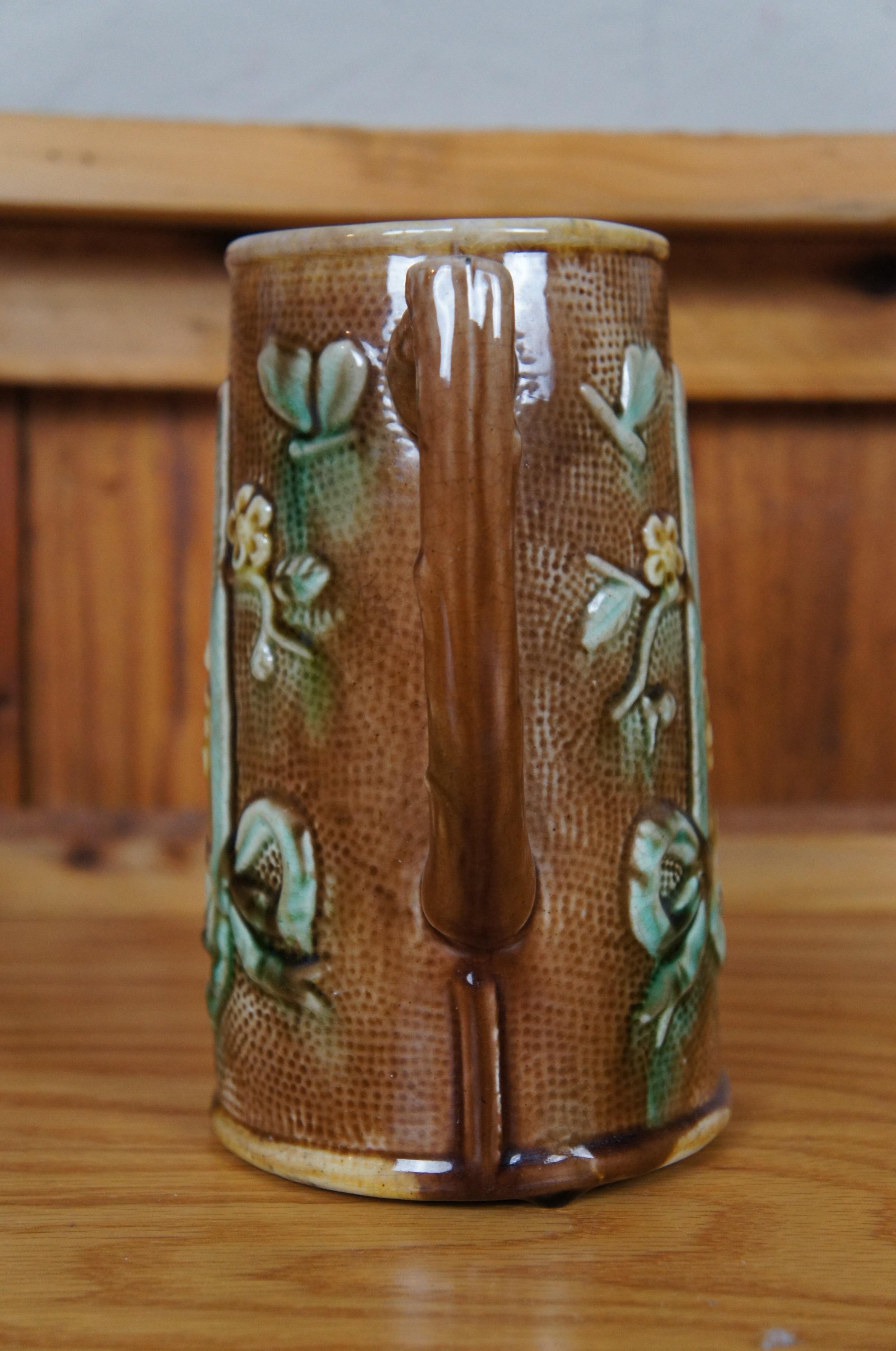 Antigua Majolica China Abanico Flor Mariposa Jarra Cremera Jarra 7