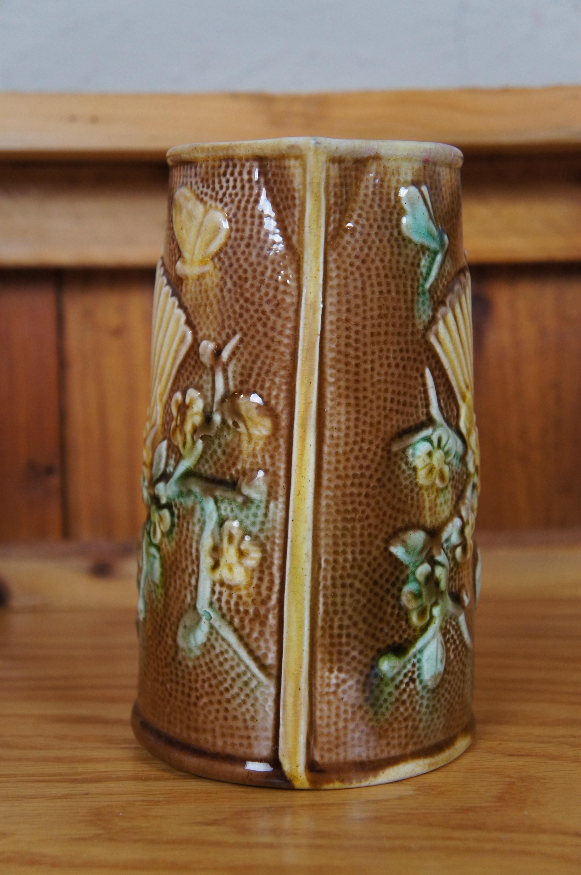 Antigua Majolica China Abanico Flor Mariposa Jarra Cremera Jarra 7