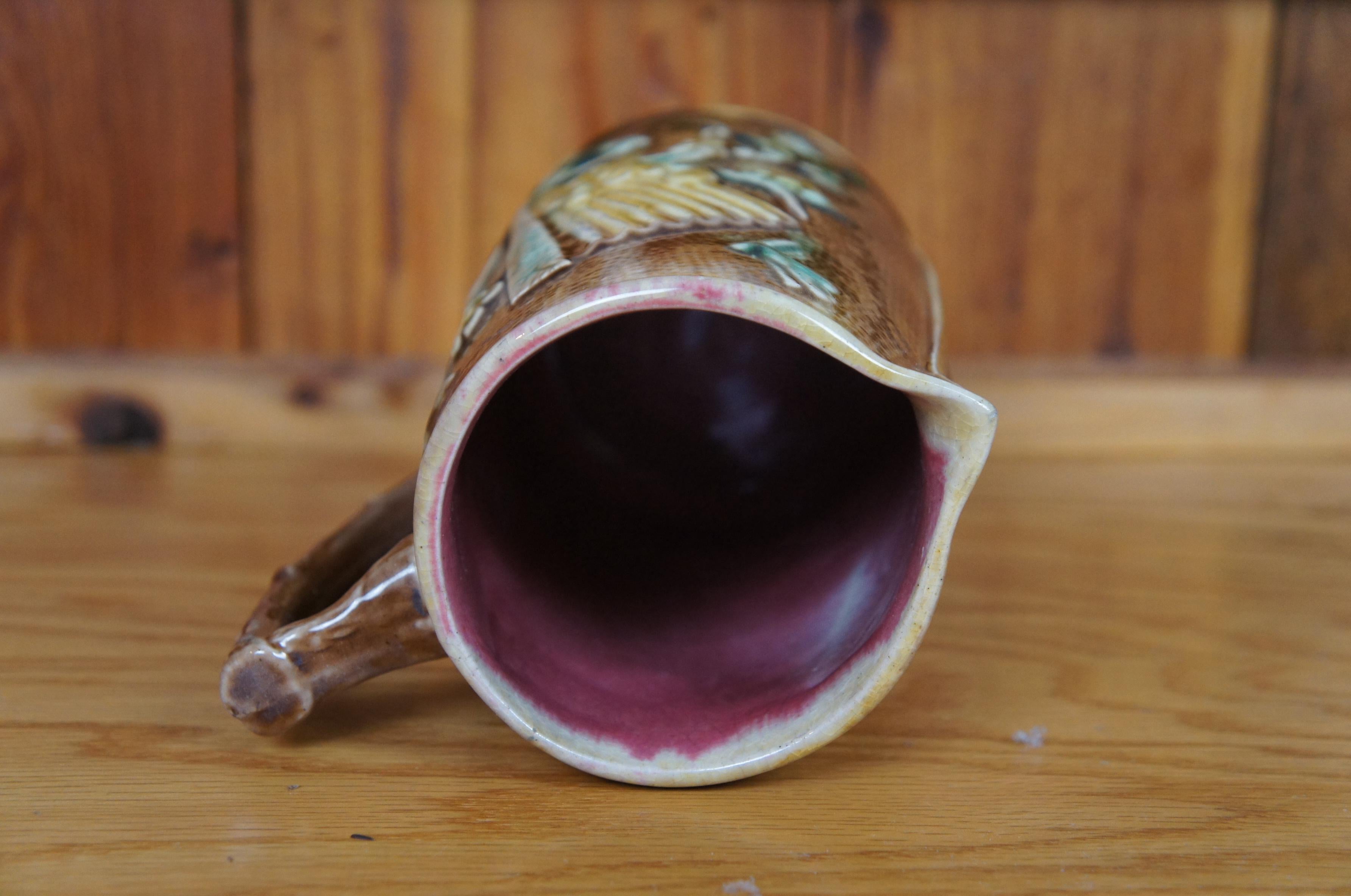 Antigua Majolica China Abanico Flor Mariposa Jarra Cremera Jarra 7