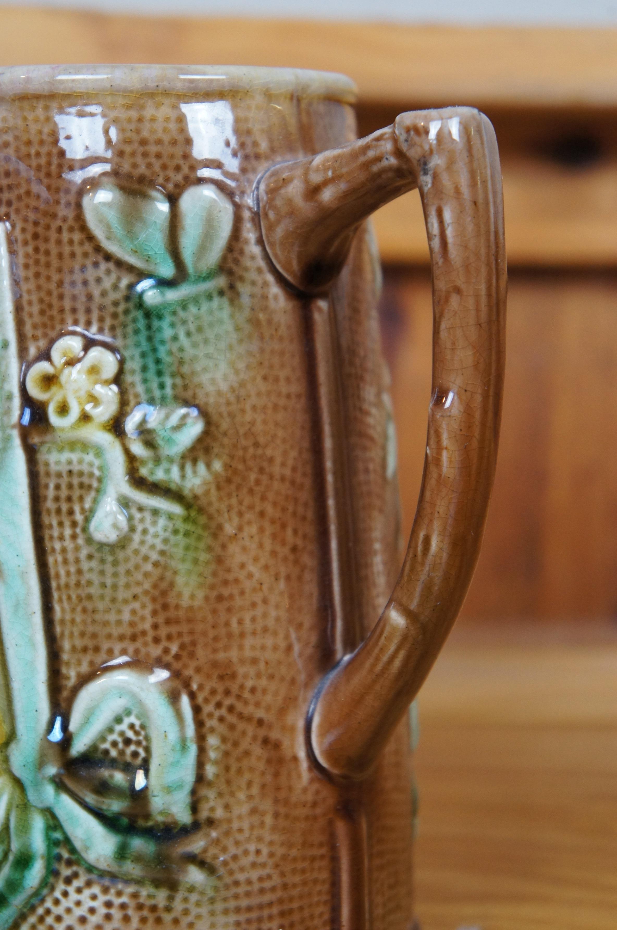 Antigua Majolica China Abanico Flor Mariposa Jarra Cremera Jarra 7