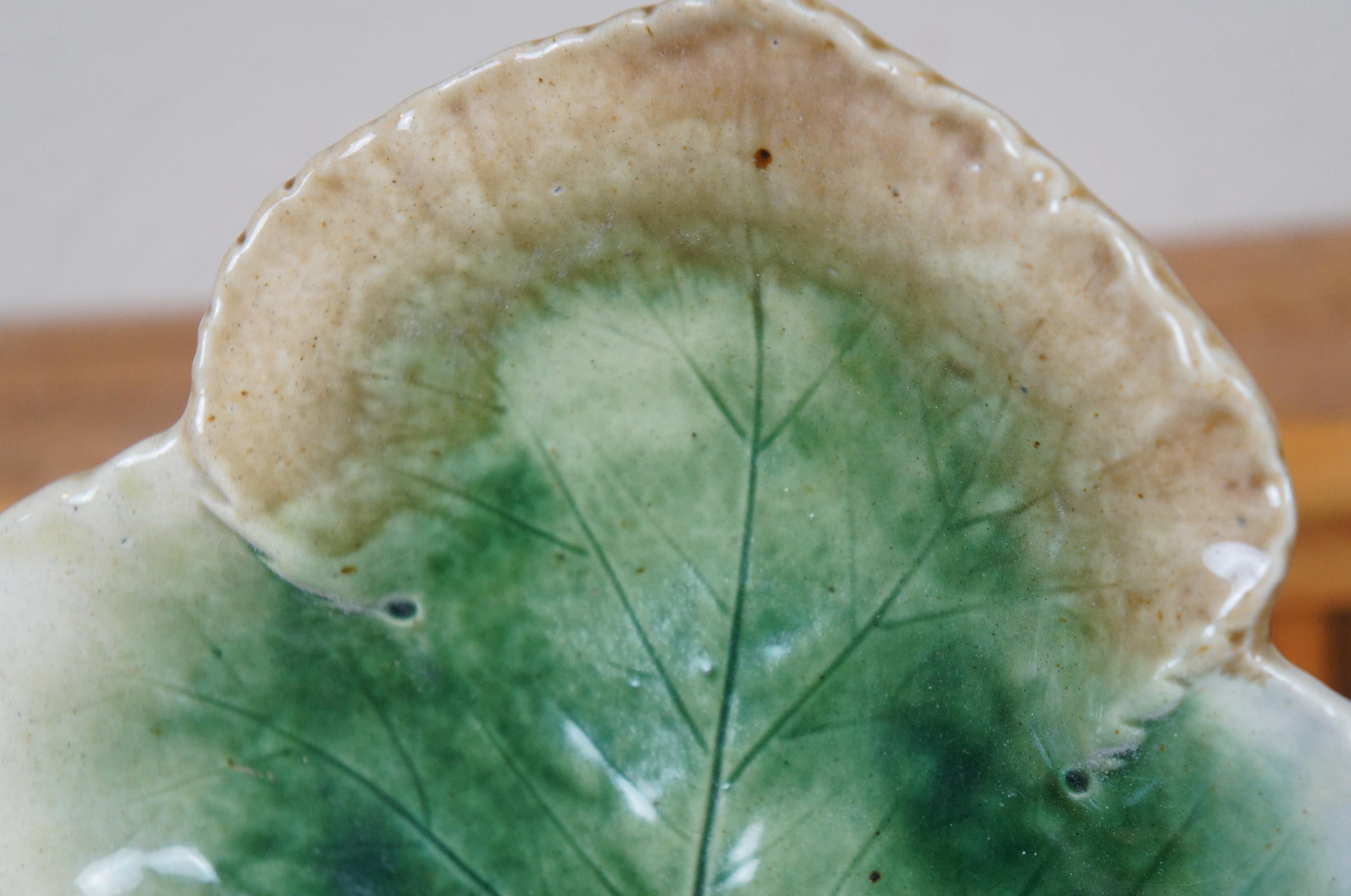 Antigua Majolica Doble Hoja Plato para Servir Dulces Nueces Cesto para Compota 17 4