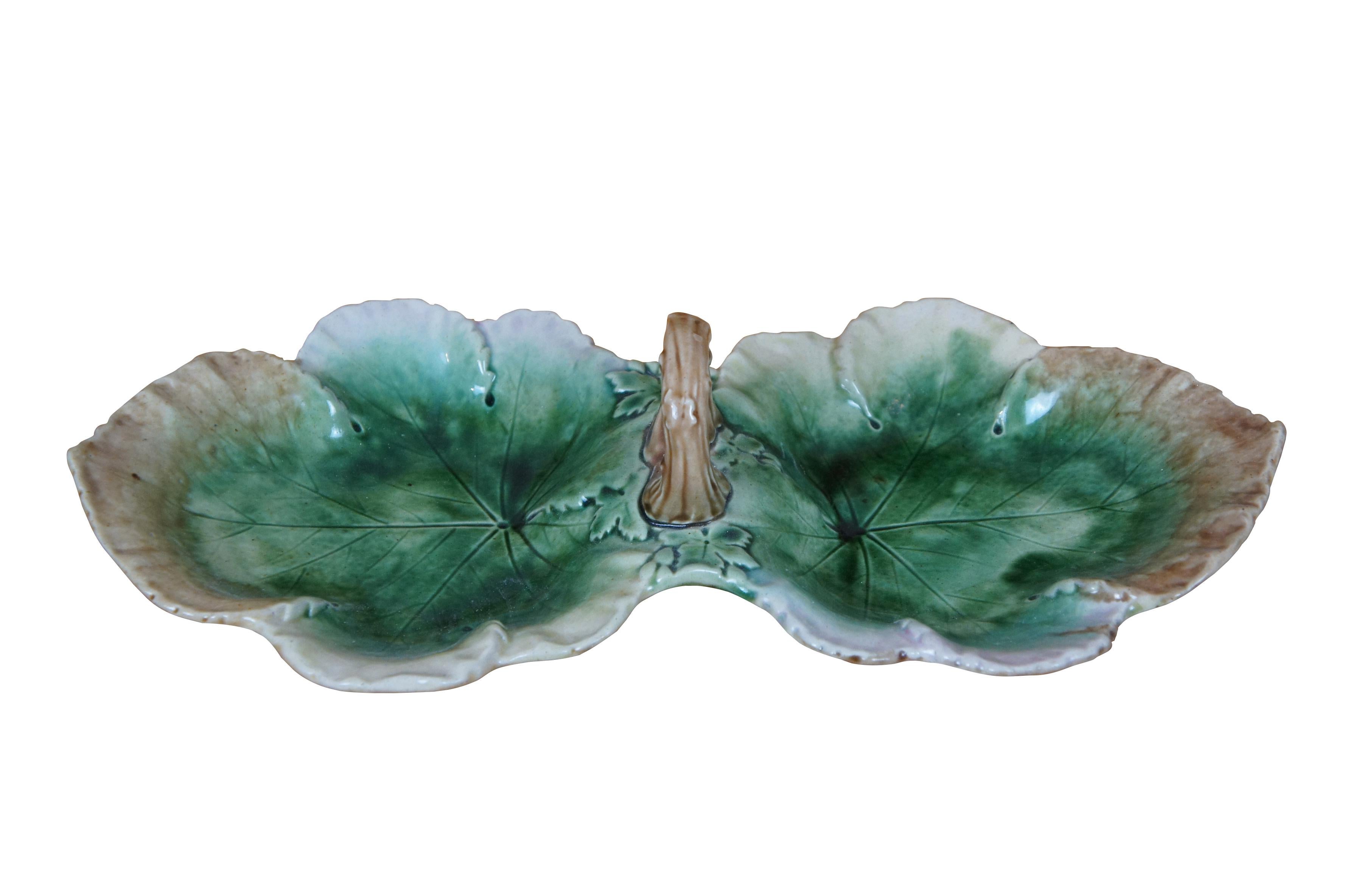 Antigua Majolica Doble Hoja Plato para Servir Dulces Nueces Cesto para Compota 17 Victoriano