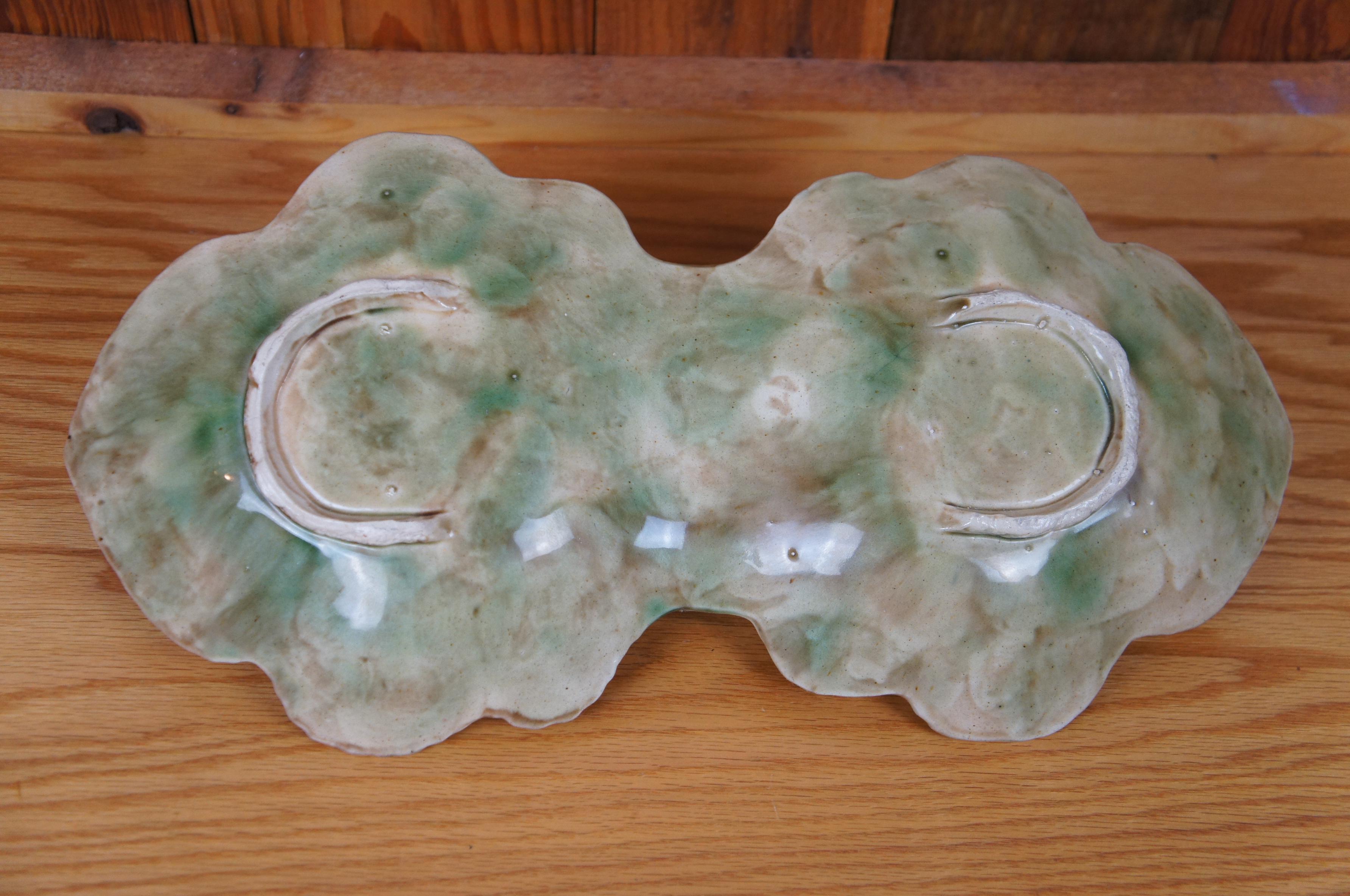 Antigua Majolica Doble Hoja Plato para Servir Dulces Nueces Cesto para Compota 17 1