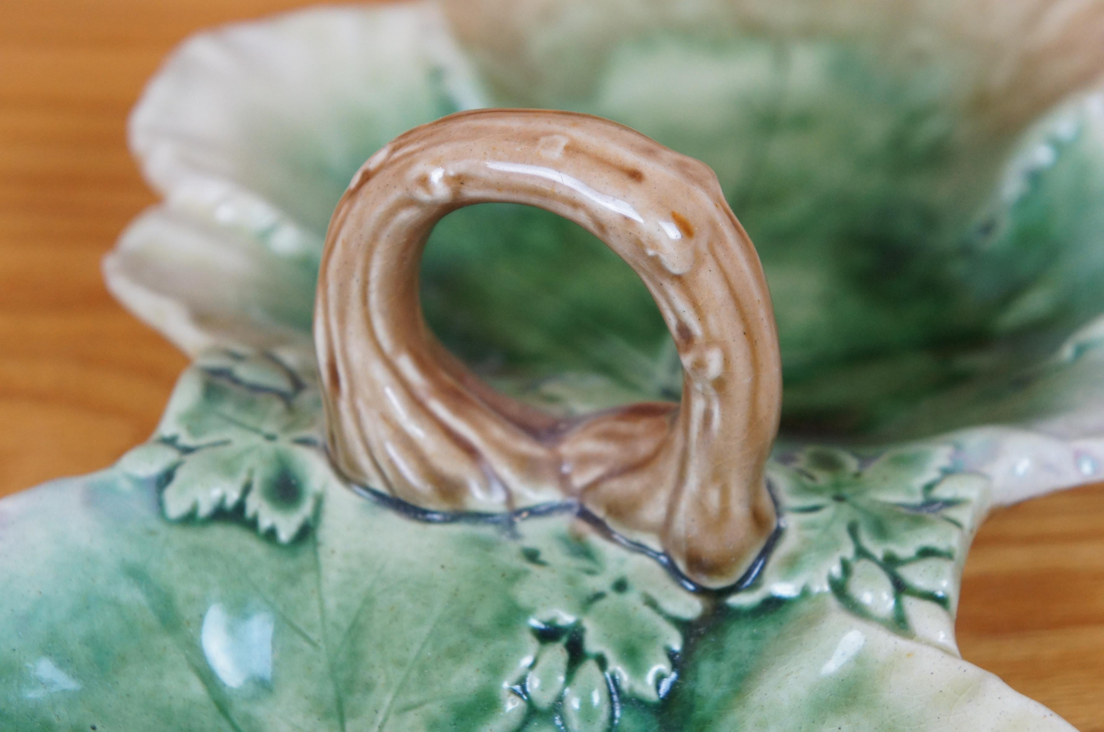 Antigua Majolica Doble Hoja Plato para Servir Dulces Nueces Cesto para Compota 17 3