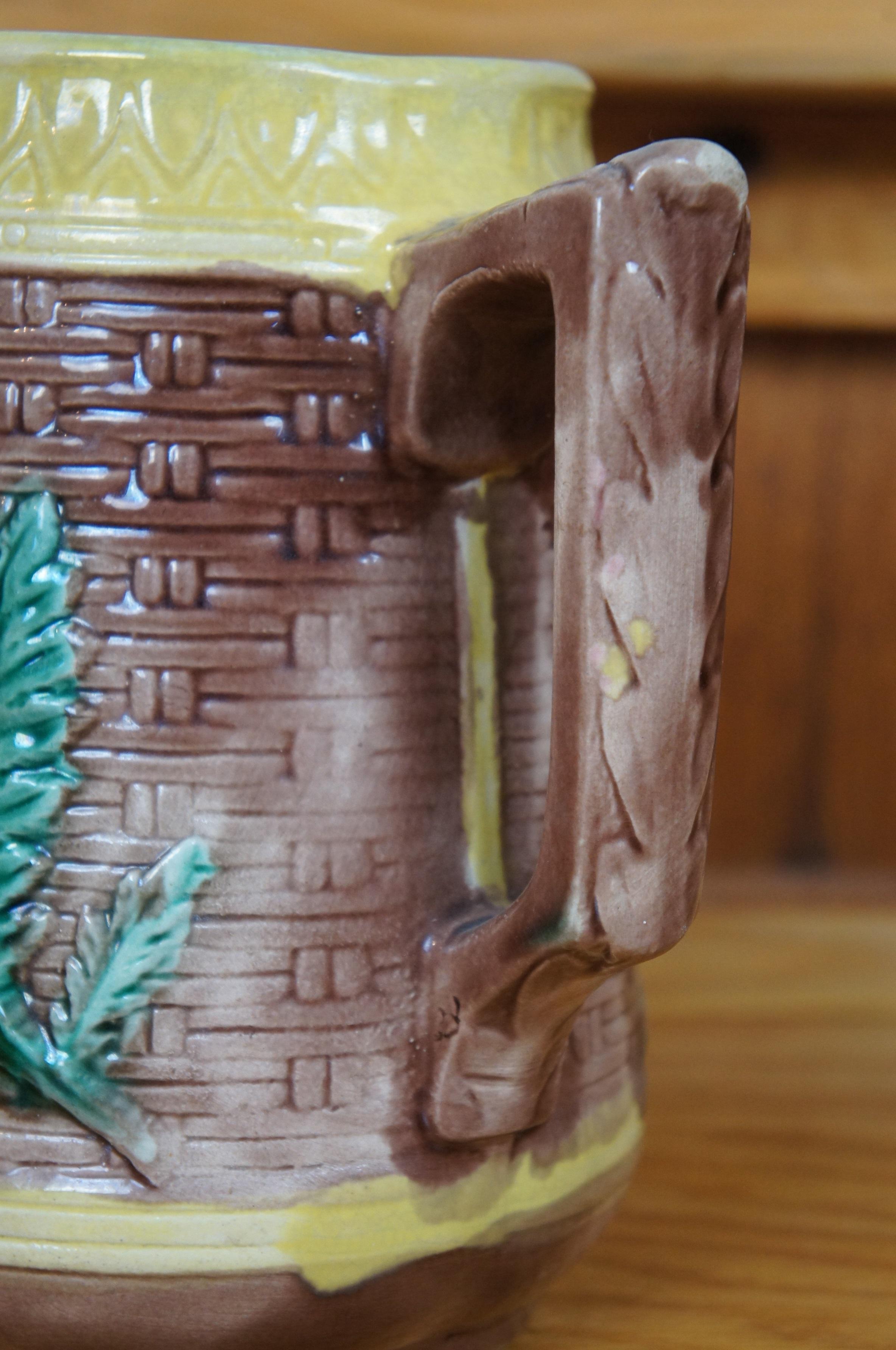 Antique Majolica Floral Sunflower Dogwood Basketweave Creamer Pitcher Jug 7