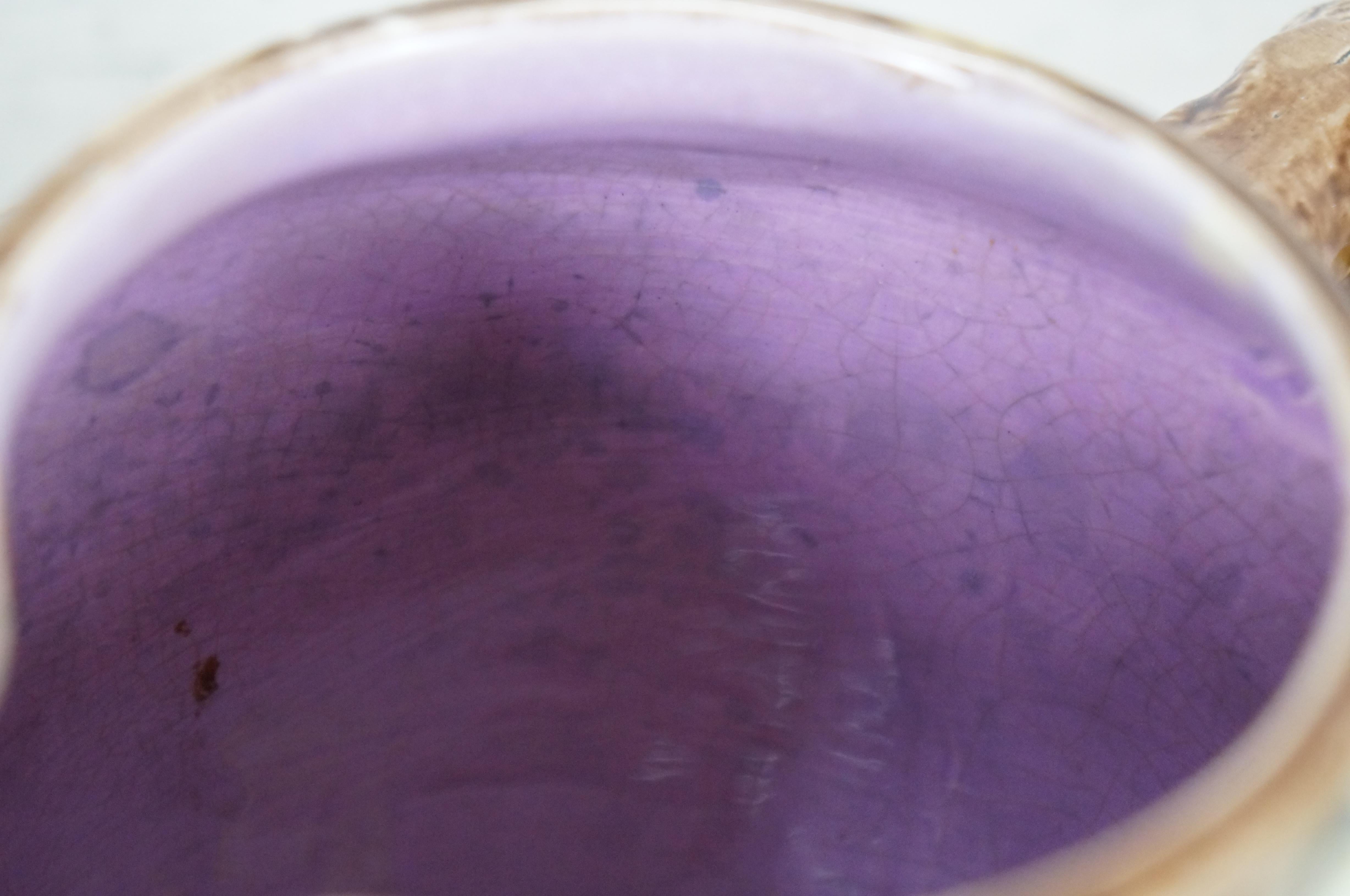 Antike Majolika Französisch Barbotine Hund Rose Blume Blüte Wasserkrug Krug 10