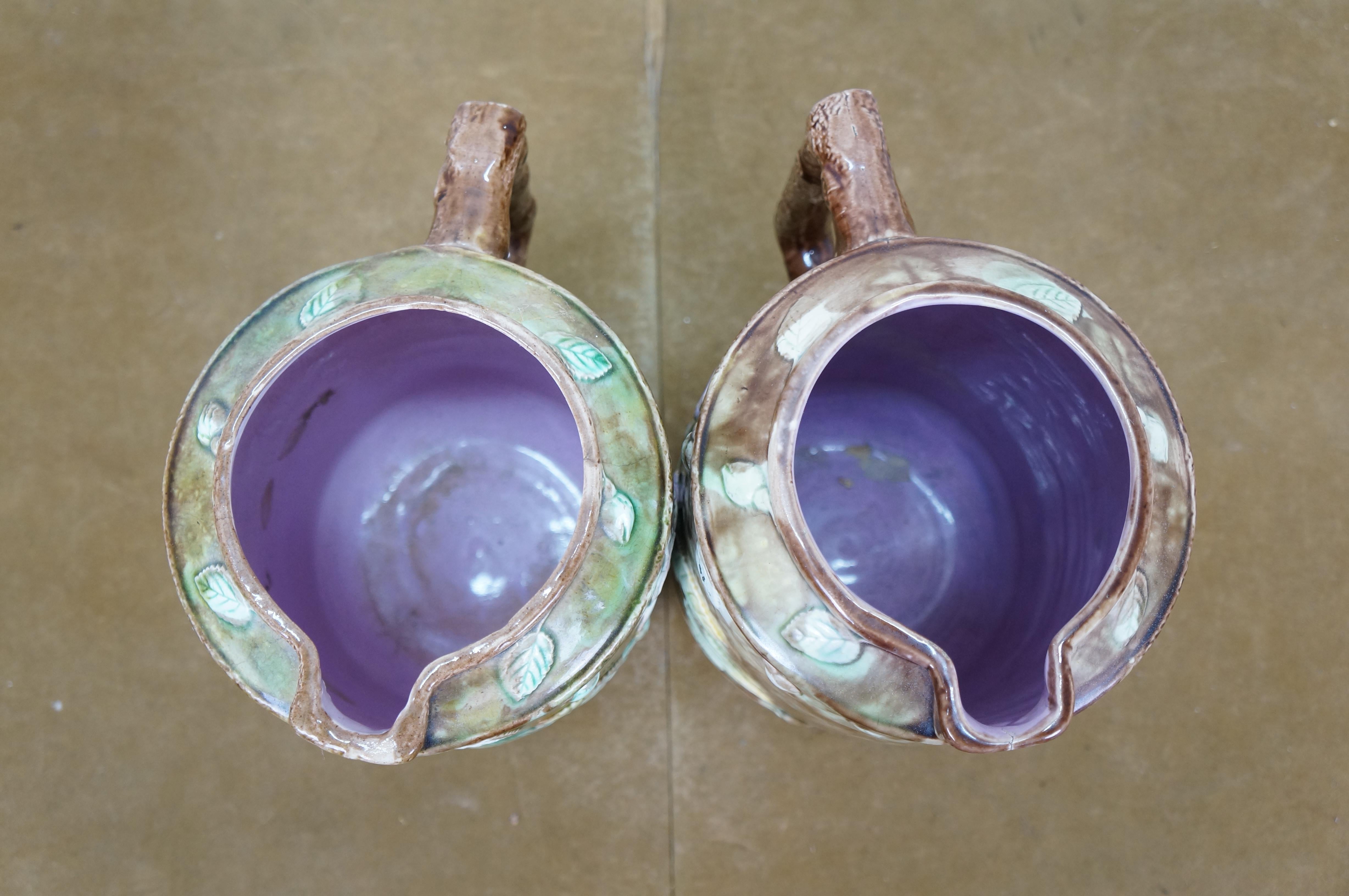 Antike Majolika Französisch Barbotine Hund Rose Blume Blüte Wasserkrug Krug 10