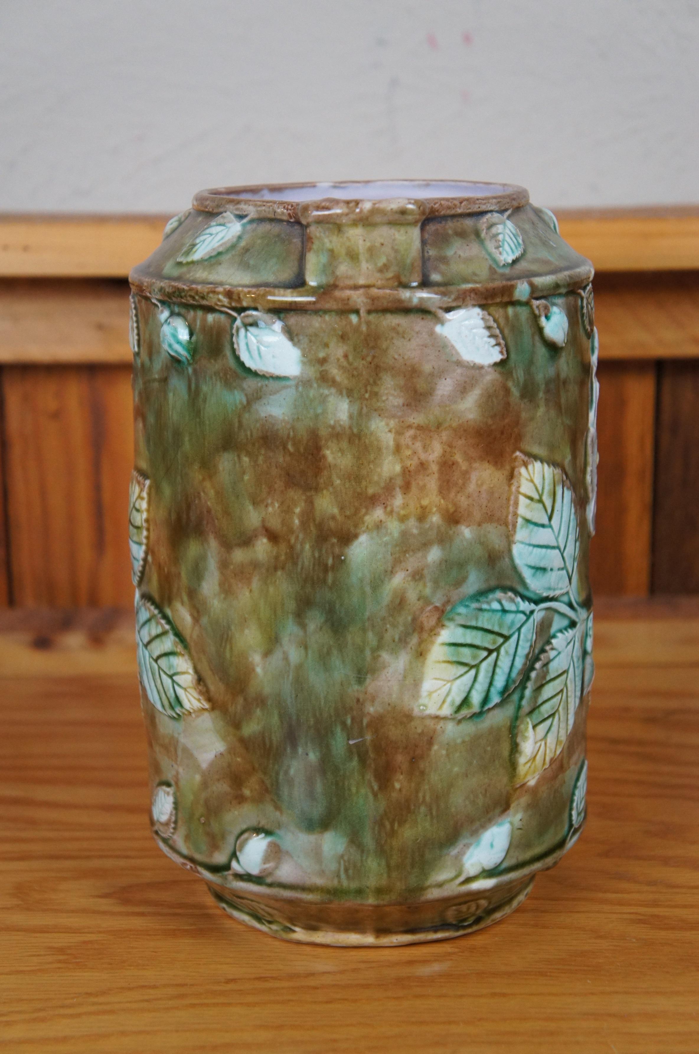 Antique Majolica French Barbotine Dog Rose Flower Blossom Water Pitcher Jug 10