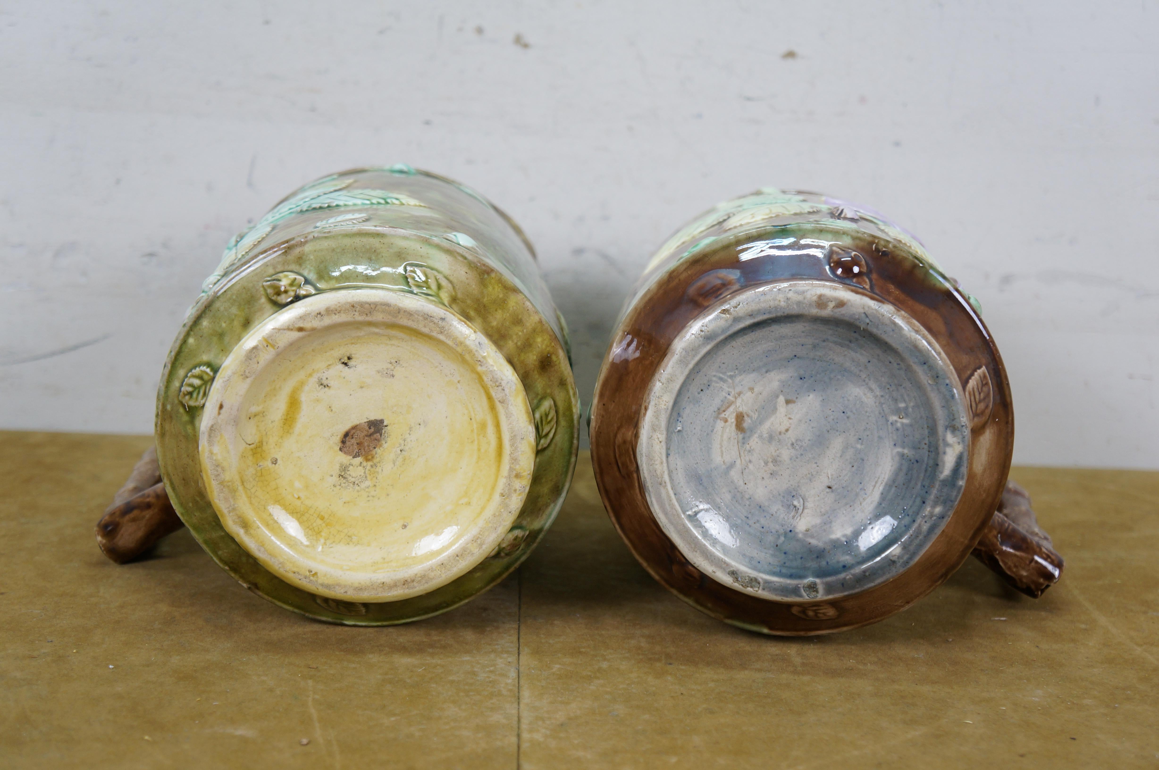 Antike Majolika Französisch Barbotine Hund Rose Blume Blüte Wasserkrug Krug 10