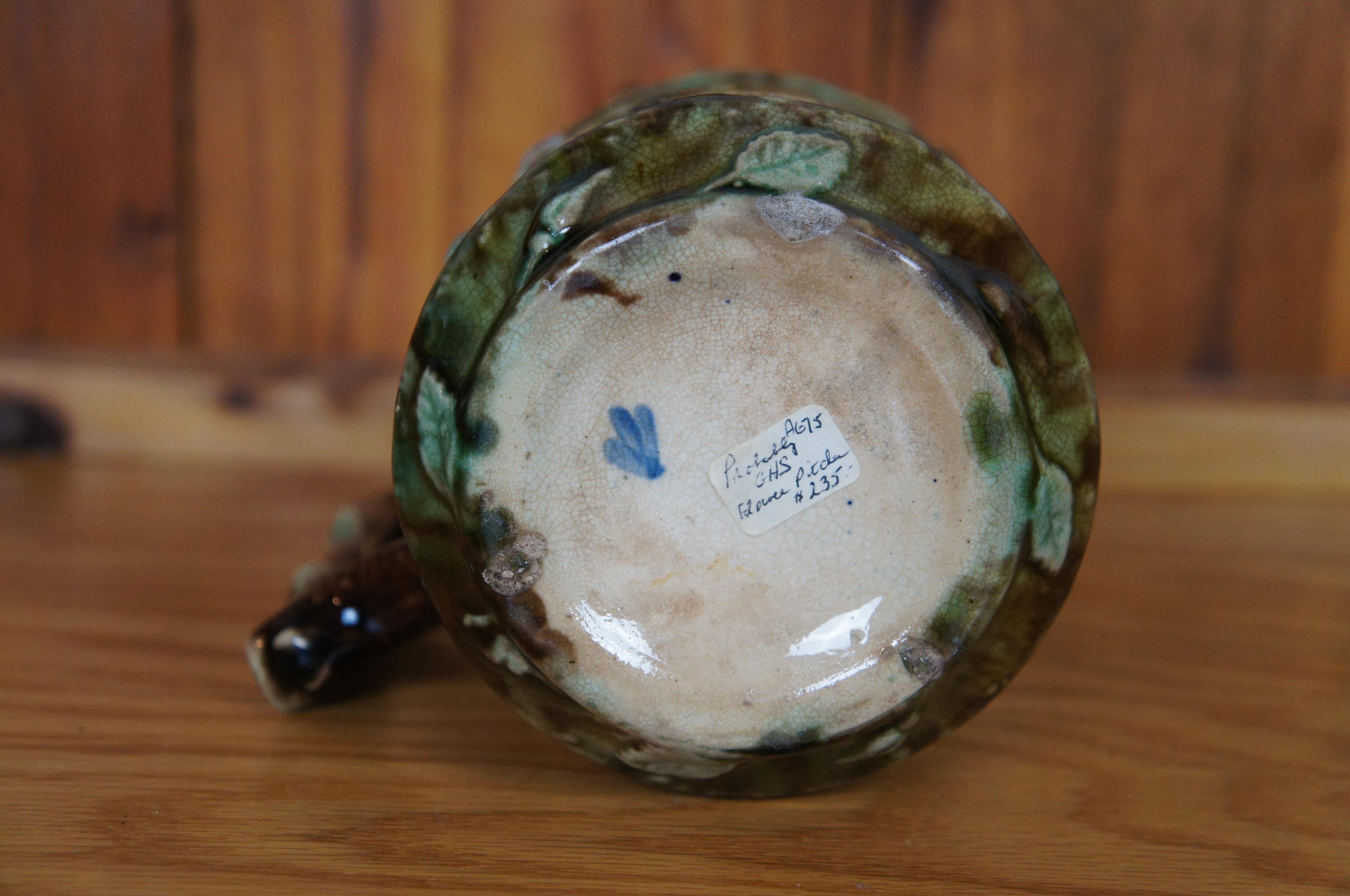 Antique Majolica French Barbotine Dog Rose Flower Blossom Water Pitcher Jug 6