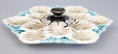 Antique Majolica French Orchies Handled Oyster Platter, circa 1900