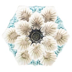 Antique Majolica French Orchies Handled Oyster Platter, circa 1900