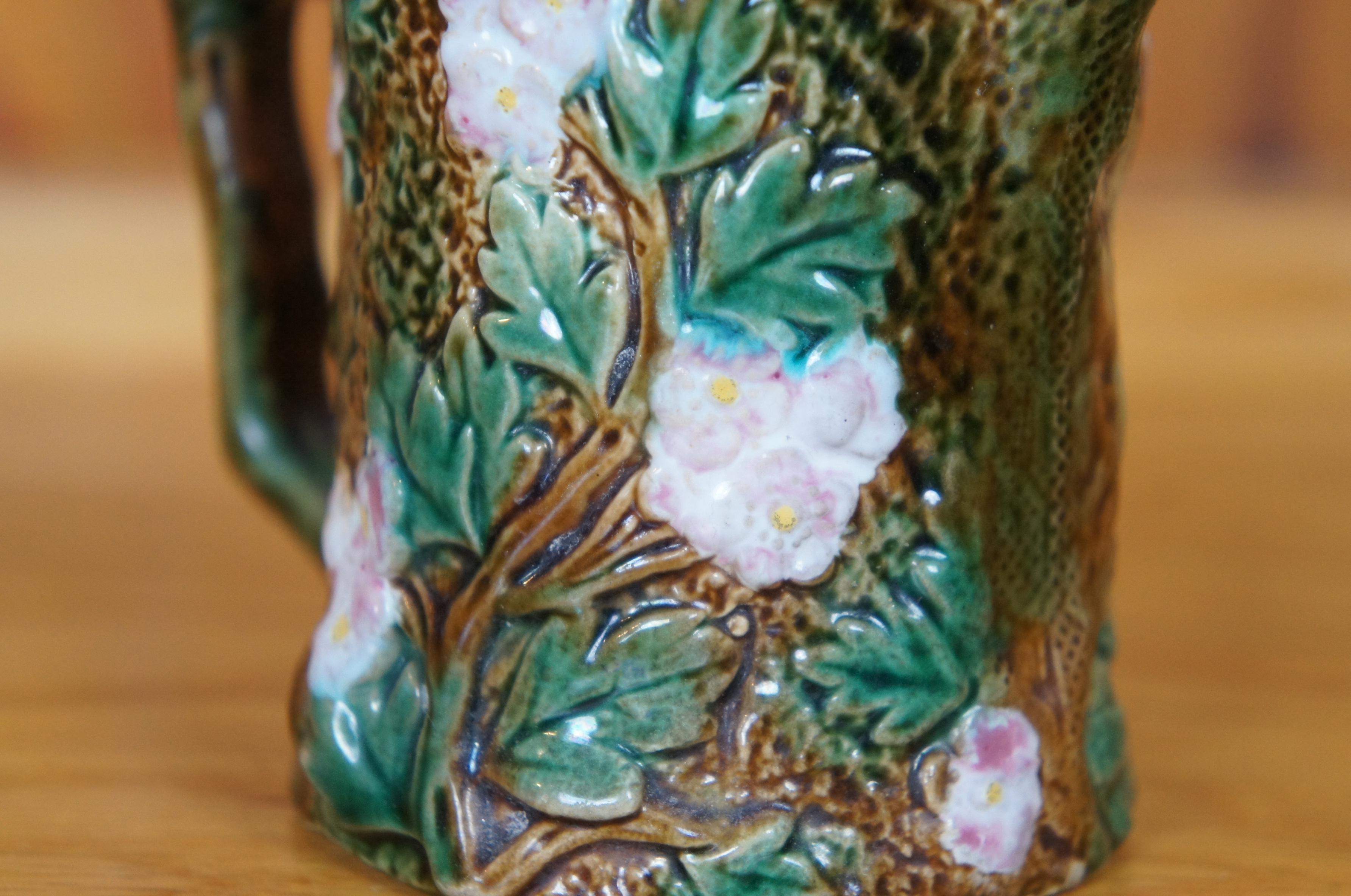Antica brocca di maiolica George Jones Rustic Blossom Hawthorn Creamer 4
