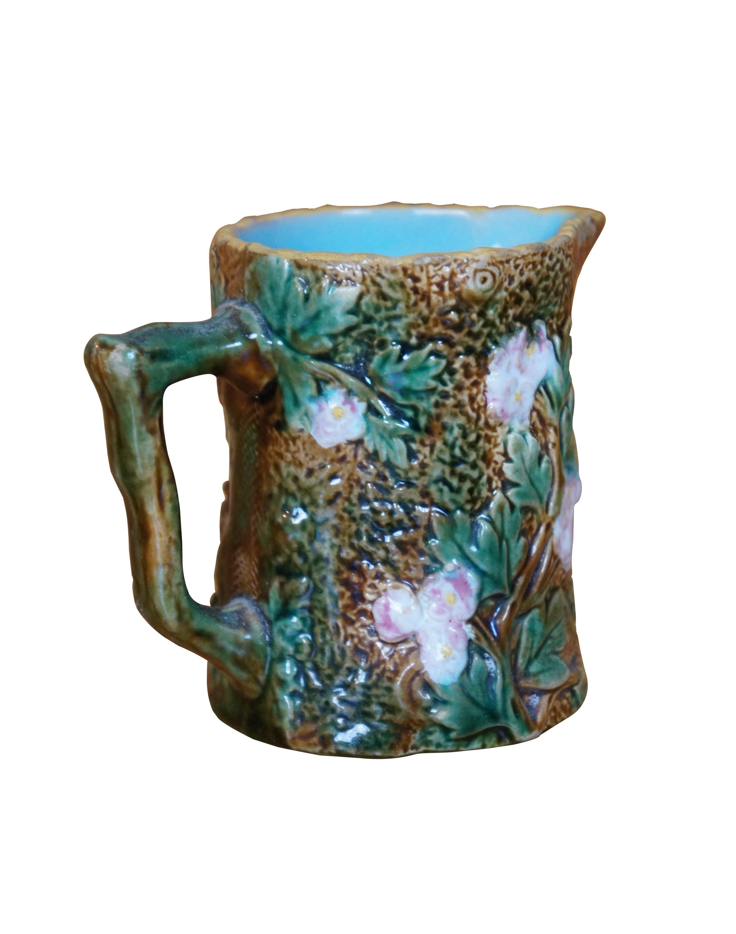 Vittoriano Antica brocca di maiolica George Jones Rustic Blossom Hawthorn Creamer 4