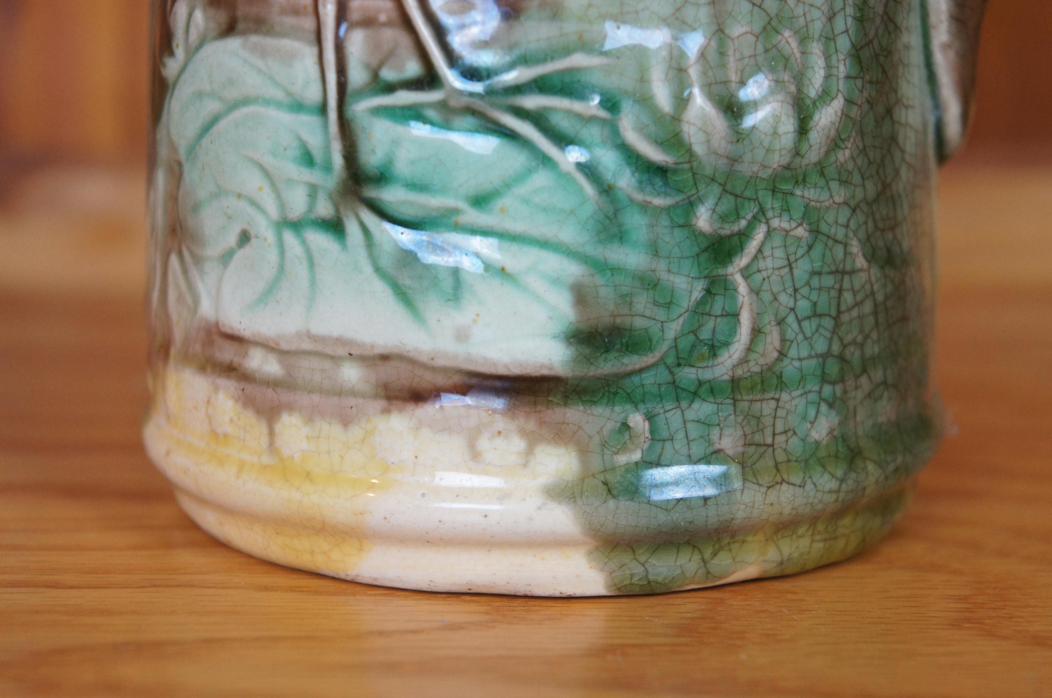Antique Majolica Heron Crane Stork Bird Water Lily Creamer Pitcher Jug 7