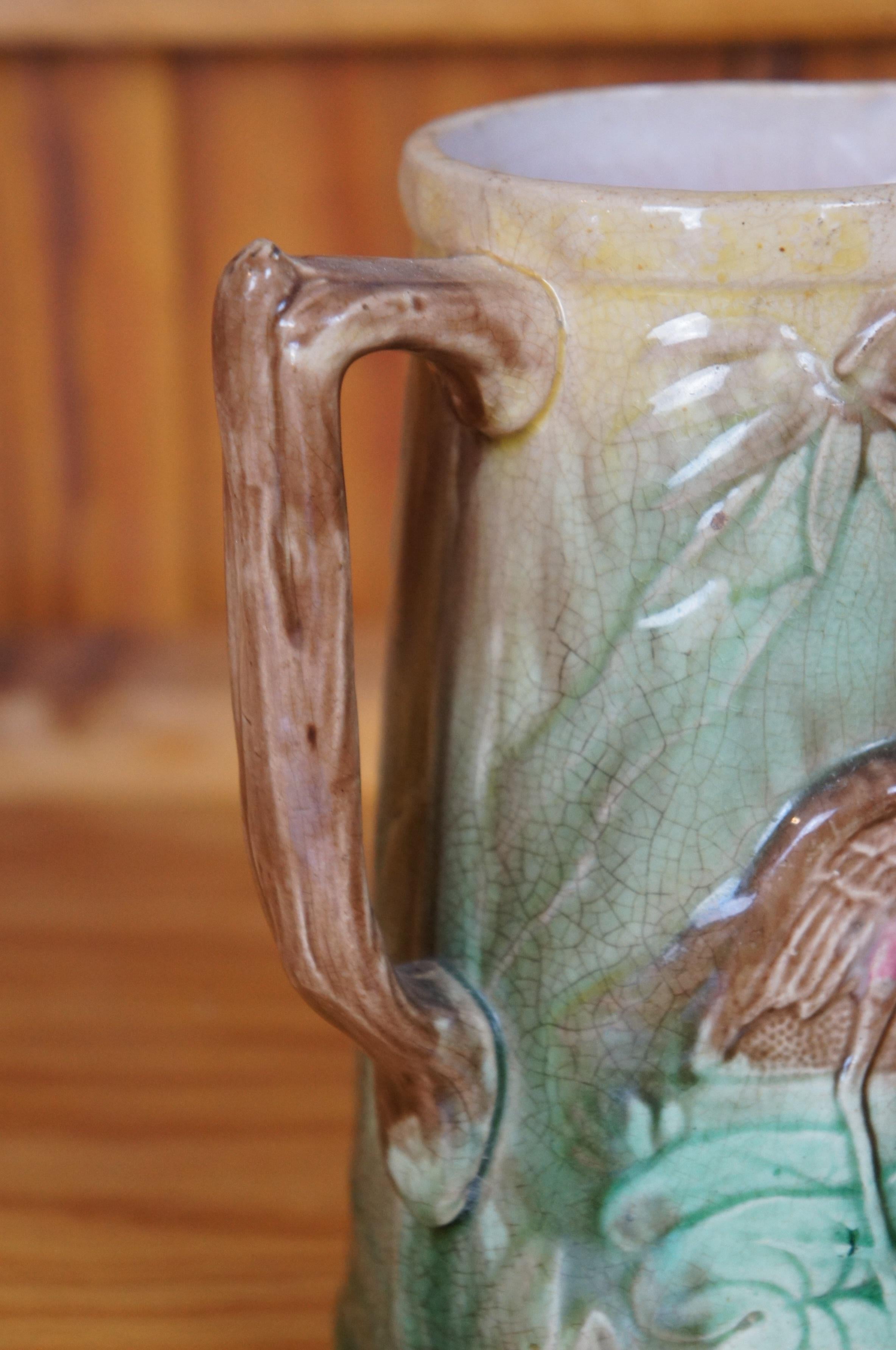 Antique Majolica Heron Crane Stork Bird Water Lily Creamer Pitcher Jug 7