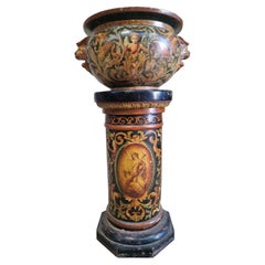 Antico vaso Jardinière in maiolica con zoccolo