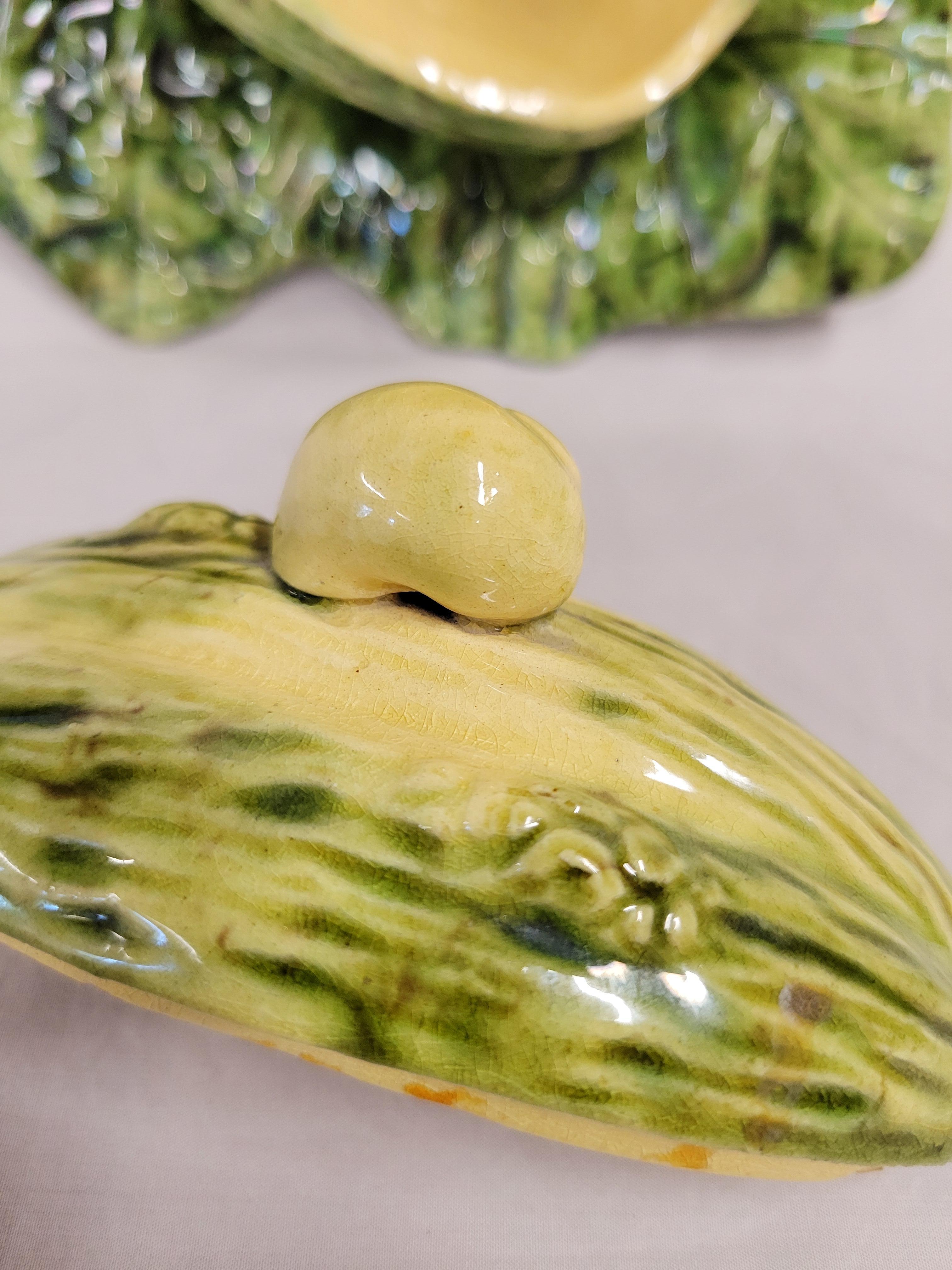 Antique Majolica Melon on Leaf Dish in the Style of Sarreguemines For Sale 3