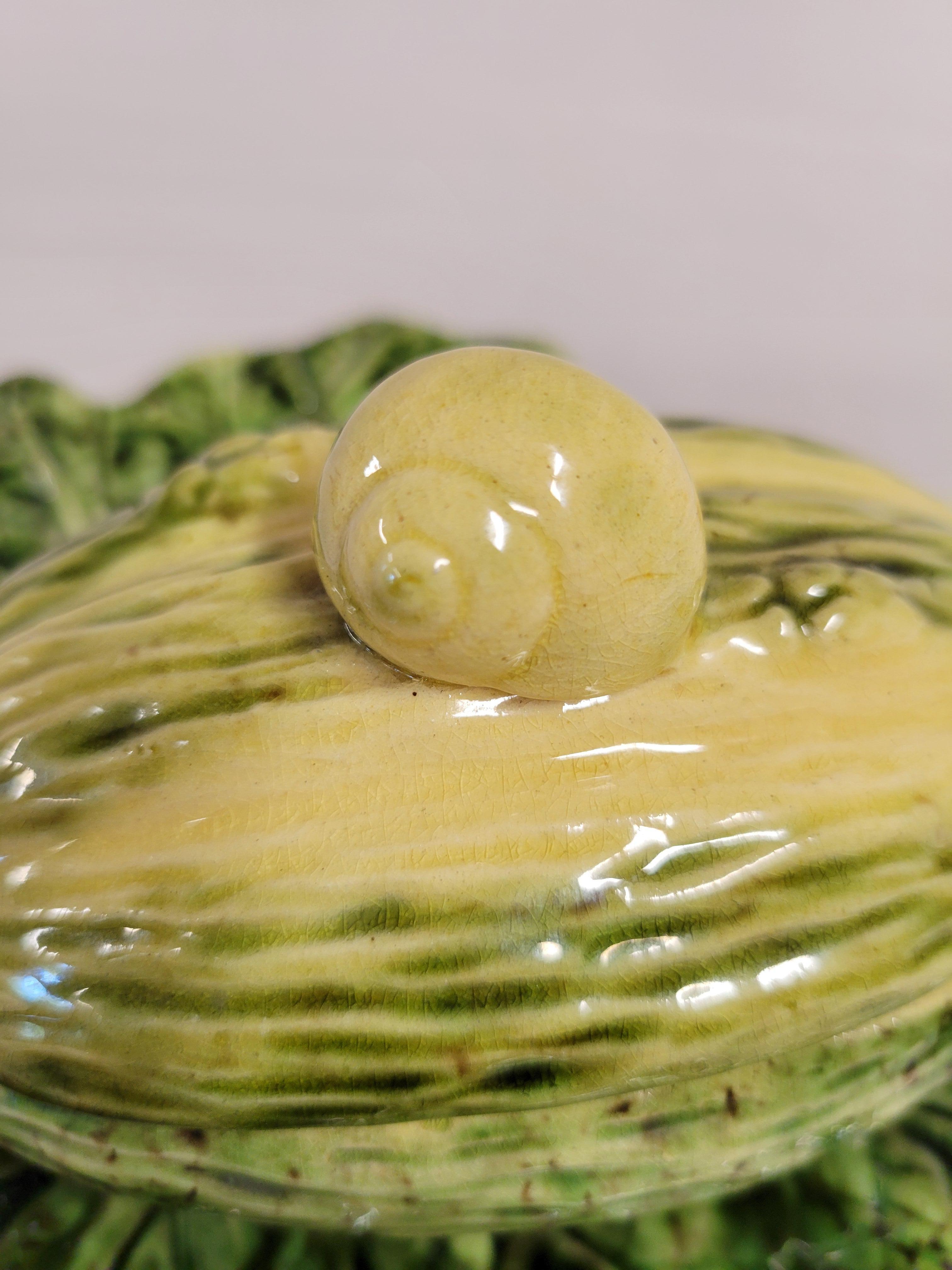 Antique Majolica Melon on Leaf Dish in the Style of Sarreguemines For Sale 4