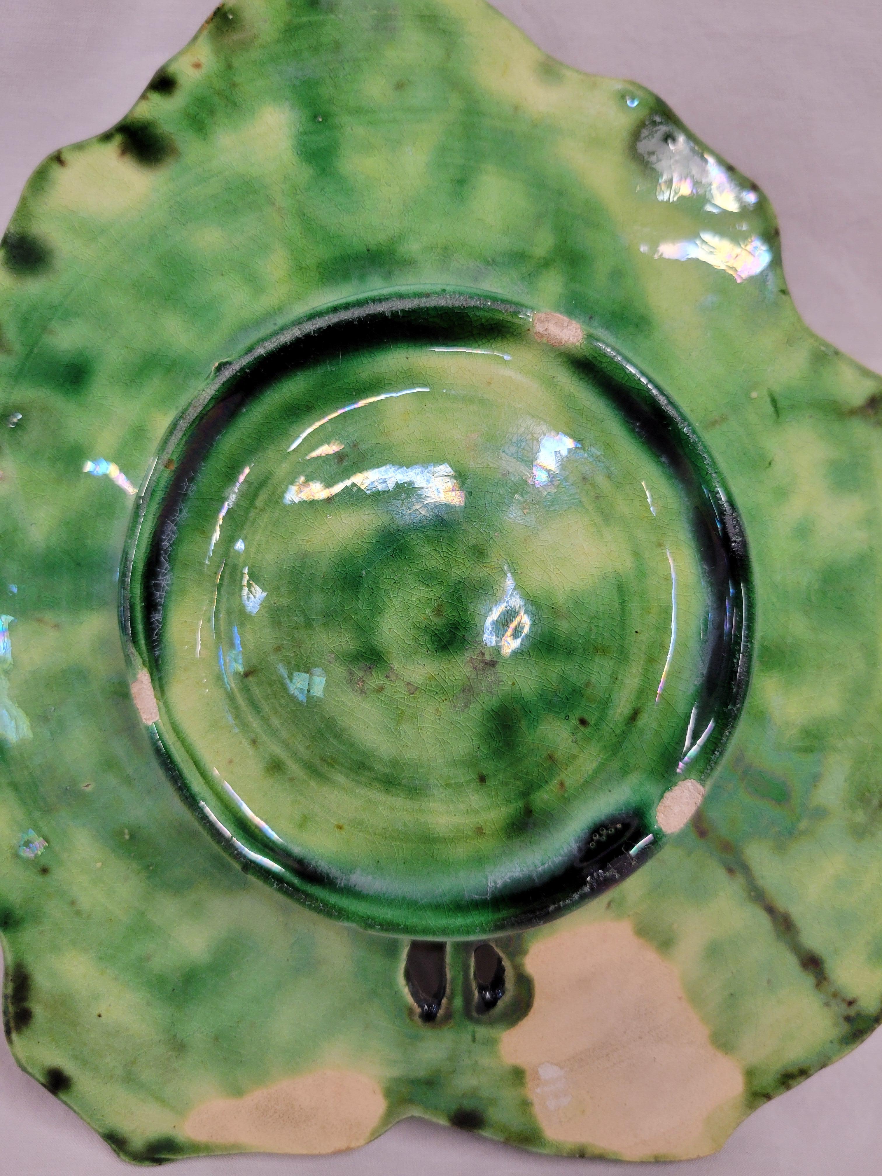 Antique Majolica Melon on Leaf Dish in the Style of Sarreguemines For Sale 6