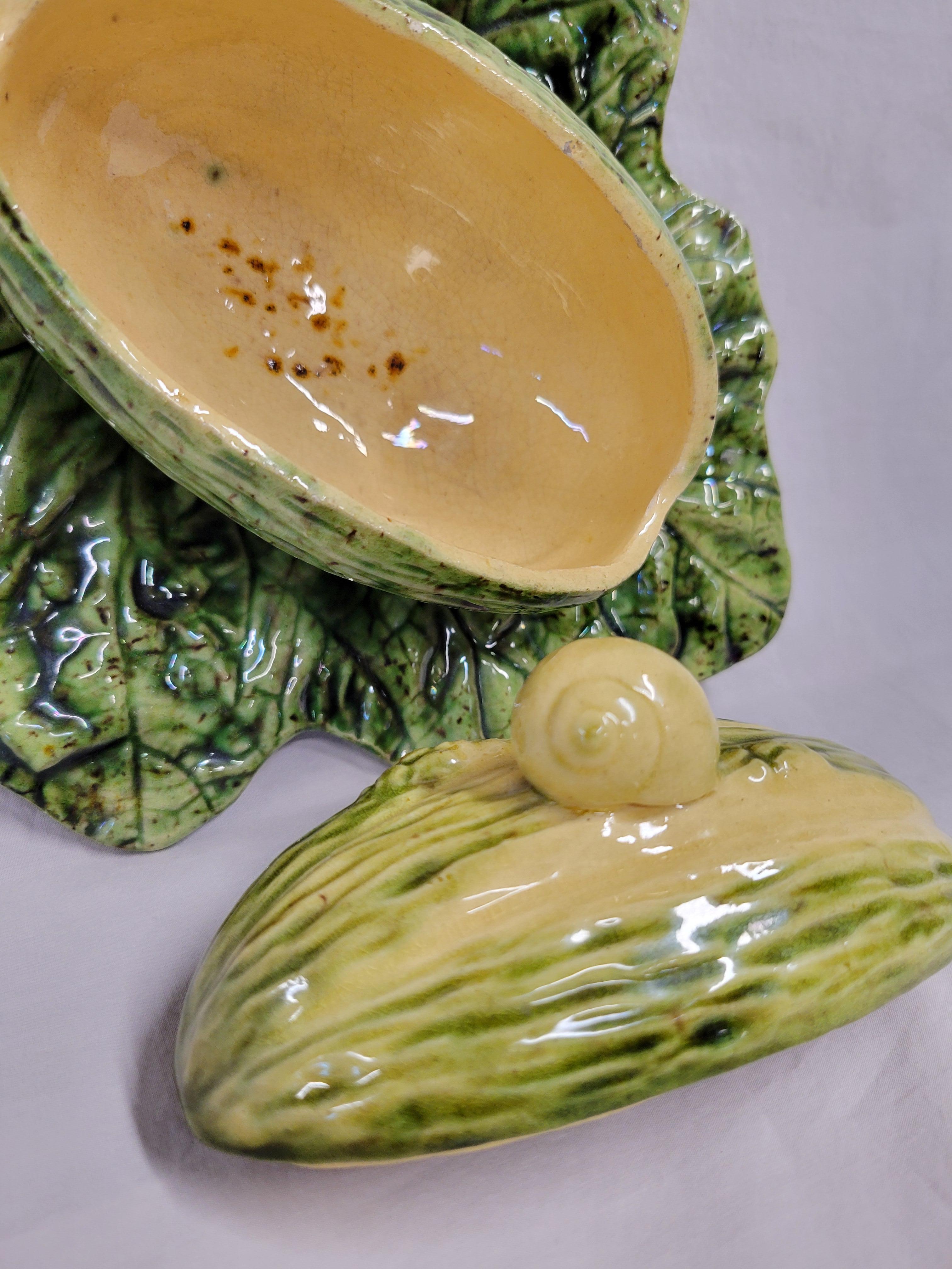 Antique Majolica Melon on Leaf Dish in the Style of Sarreguemines For Sale 1