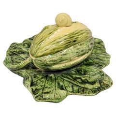 Antique Majolica Melon on Leaf Dish in the Style of Sarreguemines