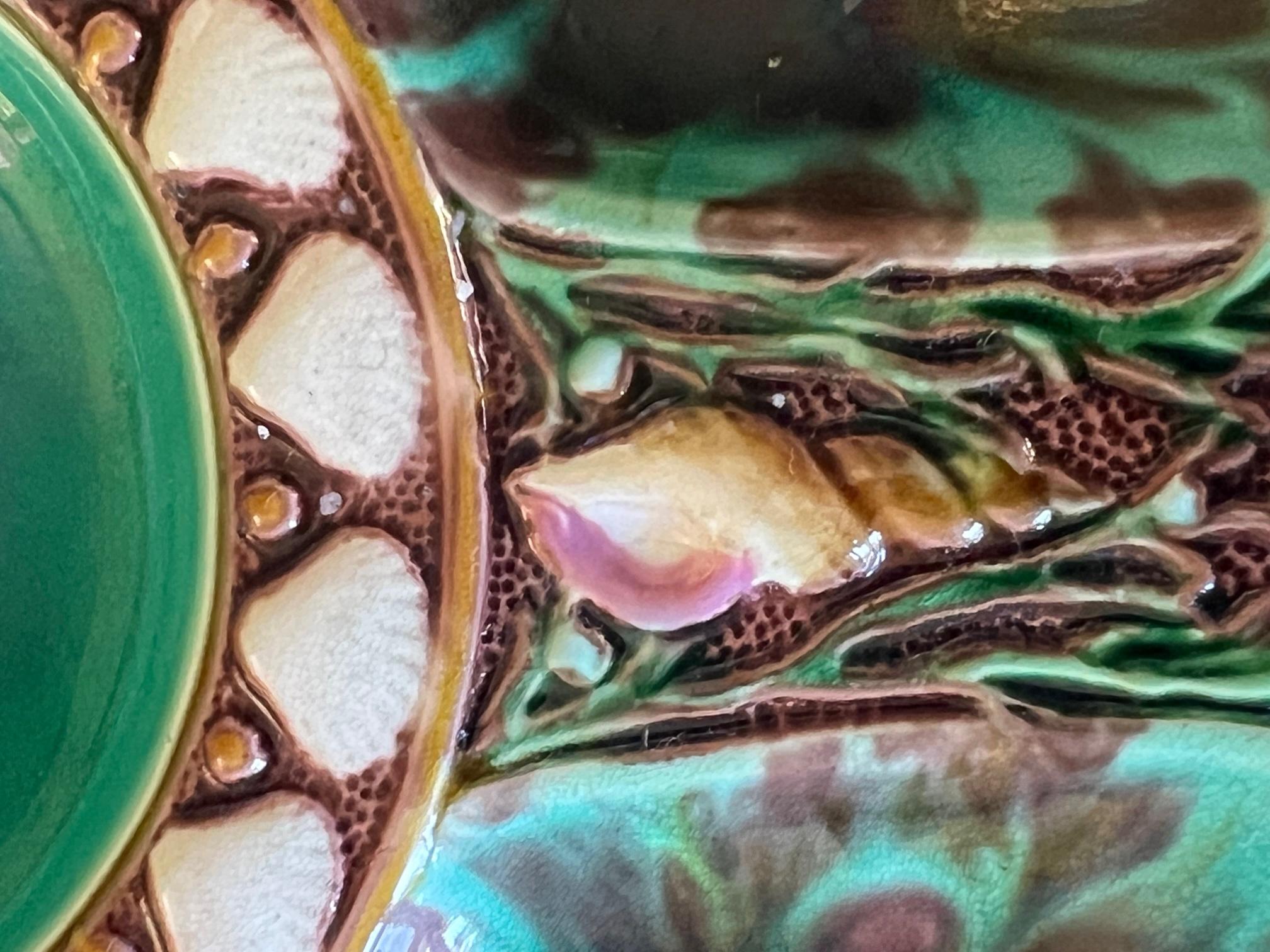 Antique Majolica Minton Oyster Plate, circa 1867 In Good Condition In Ross, CA