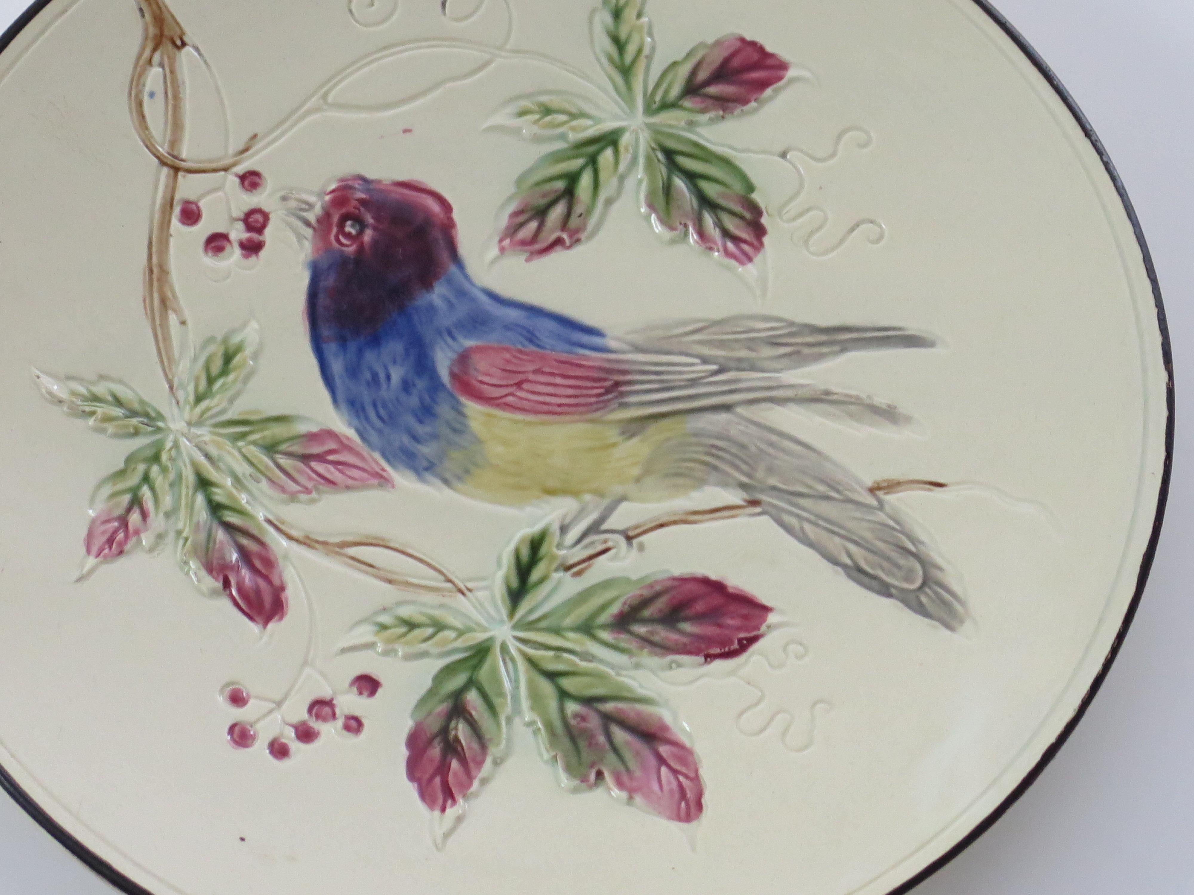 Antiker Majolika-Teller mit Vogel, Französisch, frühes 19. Jahrhundert im Angebot 4