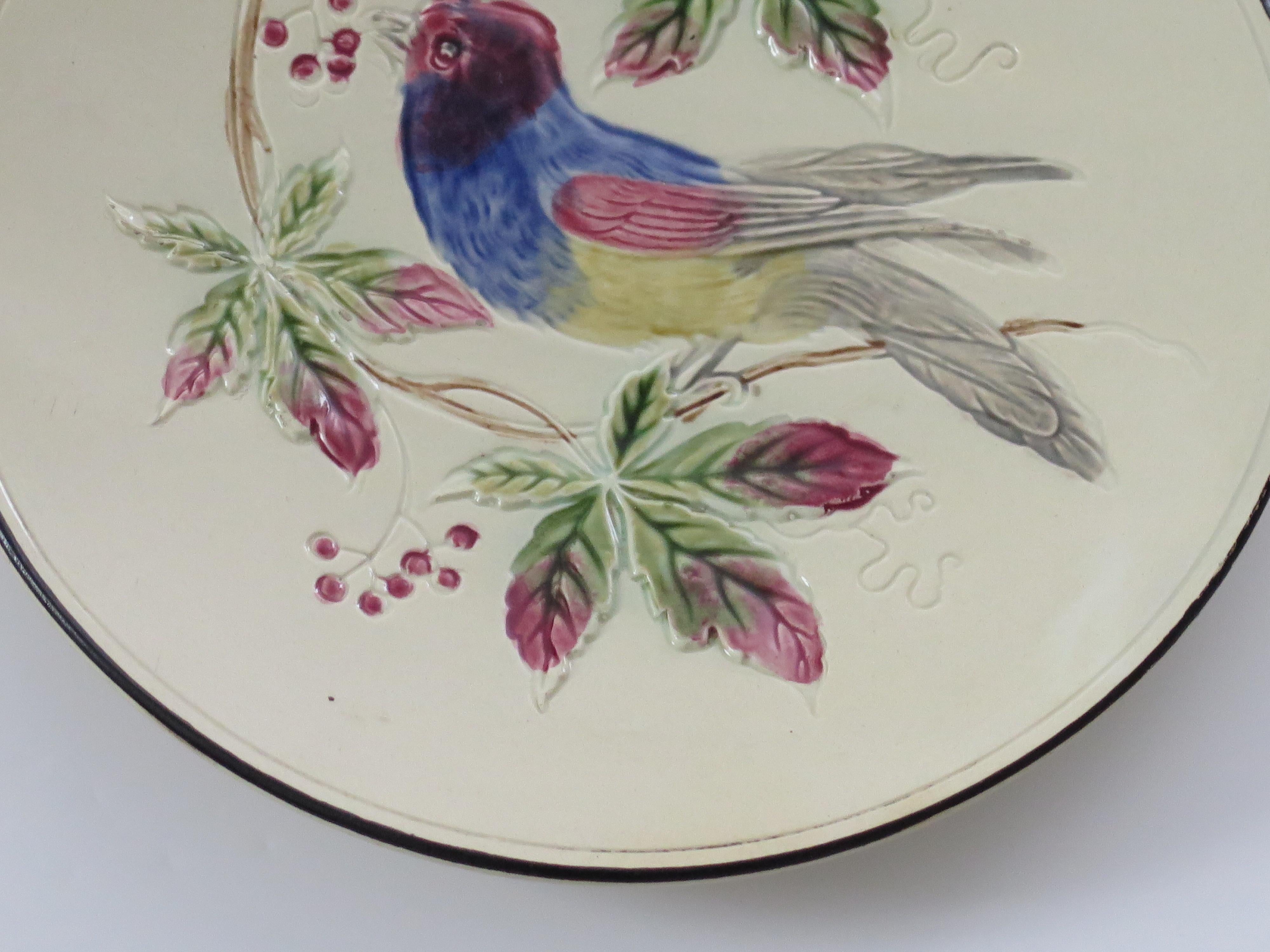 Antique Majolica Plate with Bird, French Early 19th C For Sale 3