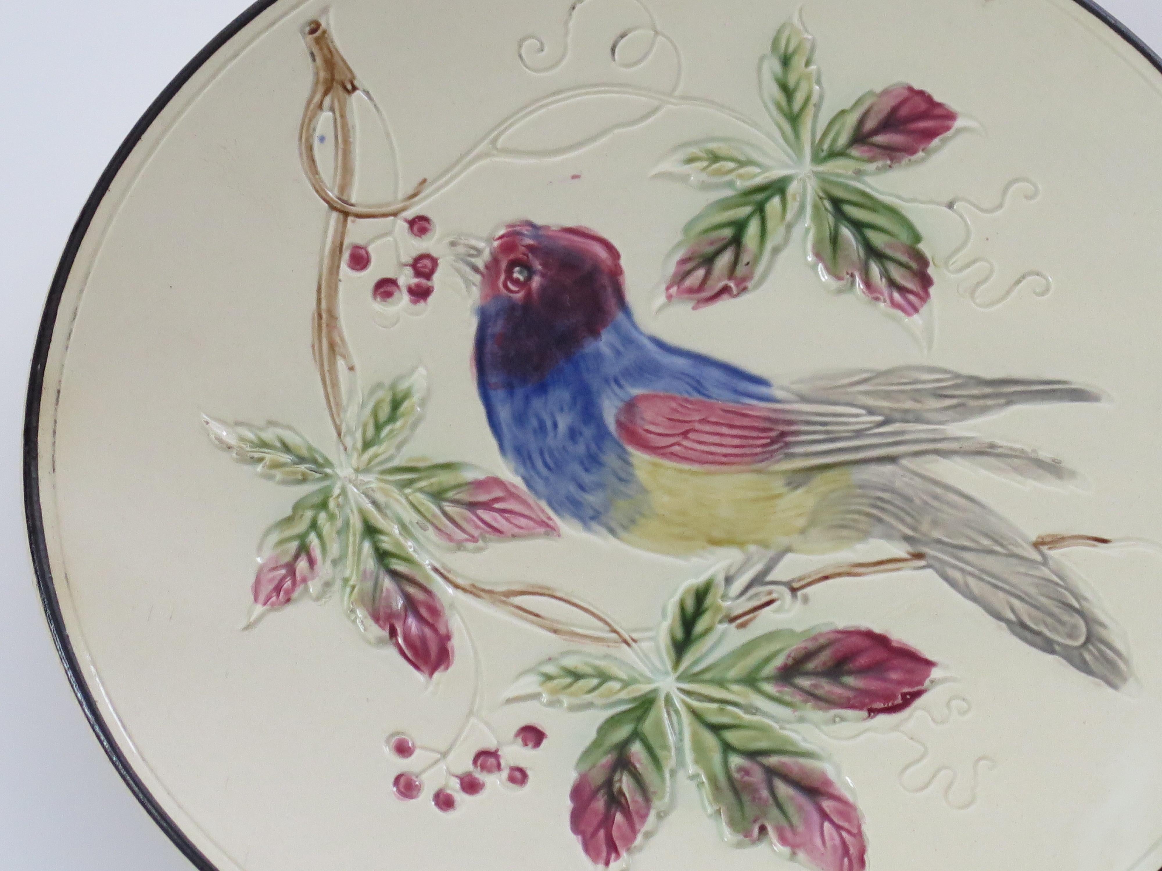 Antique Majolica Plate with Bird, French Early 19th C For Sale 5