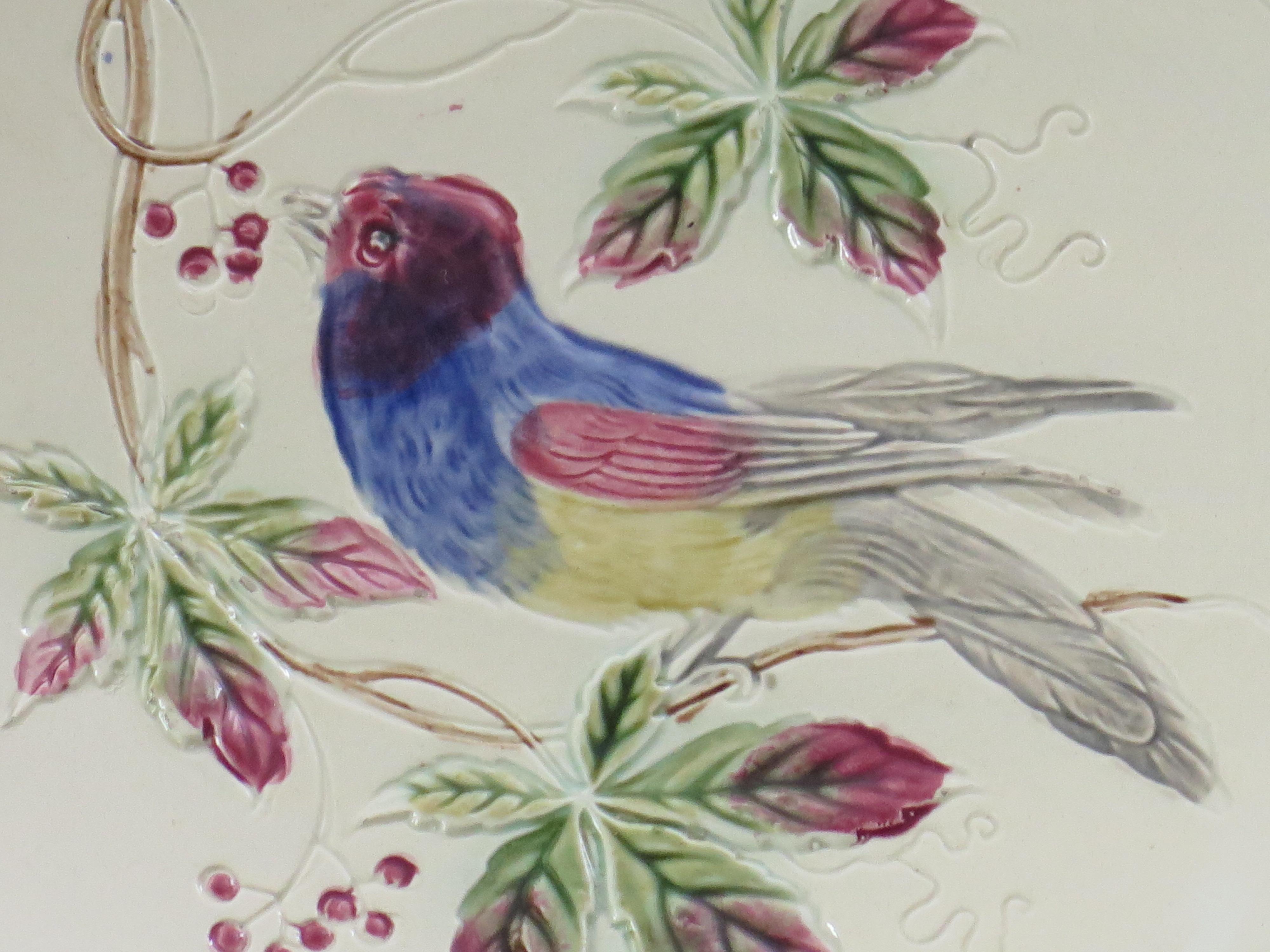Antique Majolica Plate with Bird, French Early 19th C For Sale 5