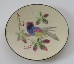 Antique Majolica Plate with Bird, French Early 19th C