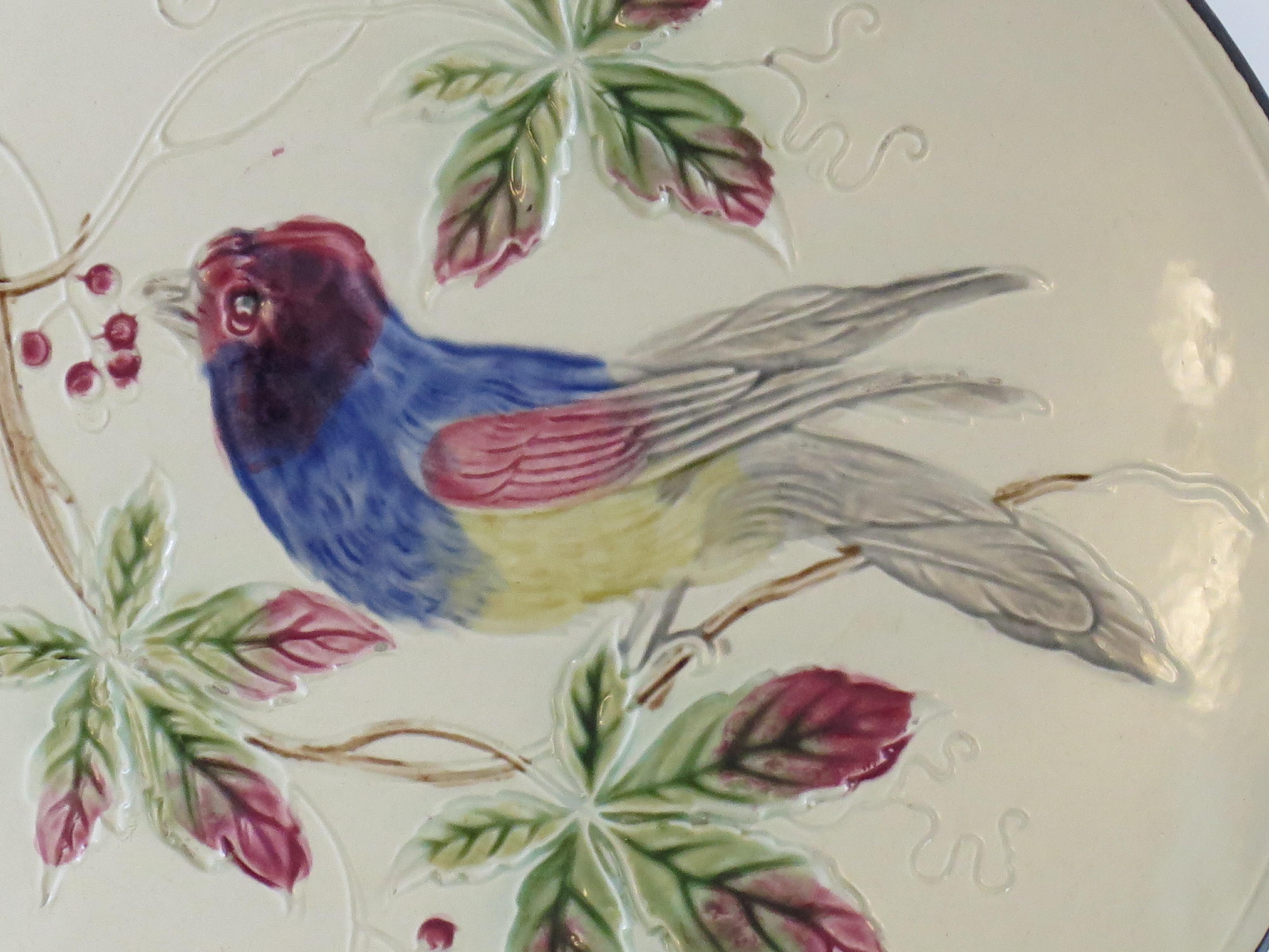 Antiker Majolika-Teller mit Vogel, Französisch, frühes 19. Jahrhundert im Angebot 2