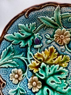 Antique Majolica Plate by Rörstrand, Floral Design, Sweden, 1880s