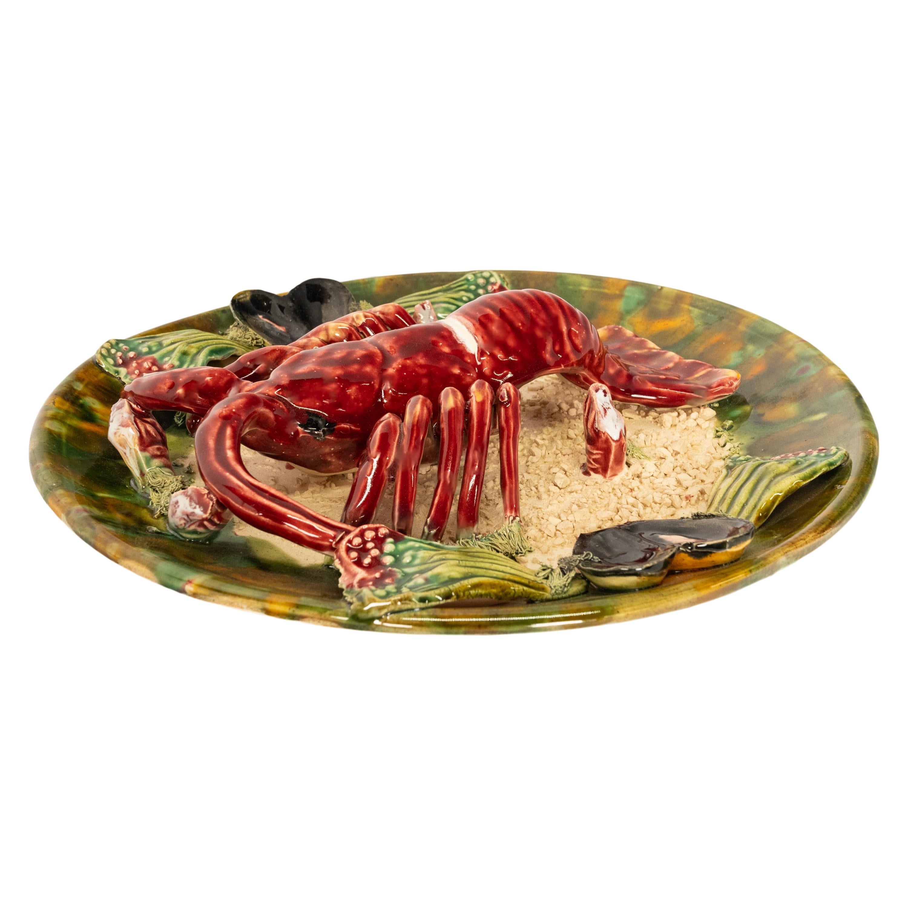 Folk Art Antique Majolica Pottery Palissy Ware Lobster 12