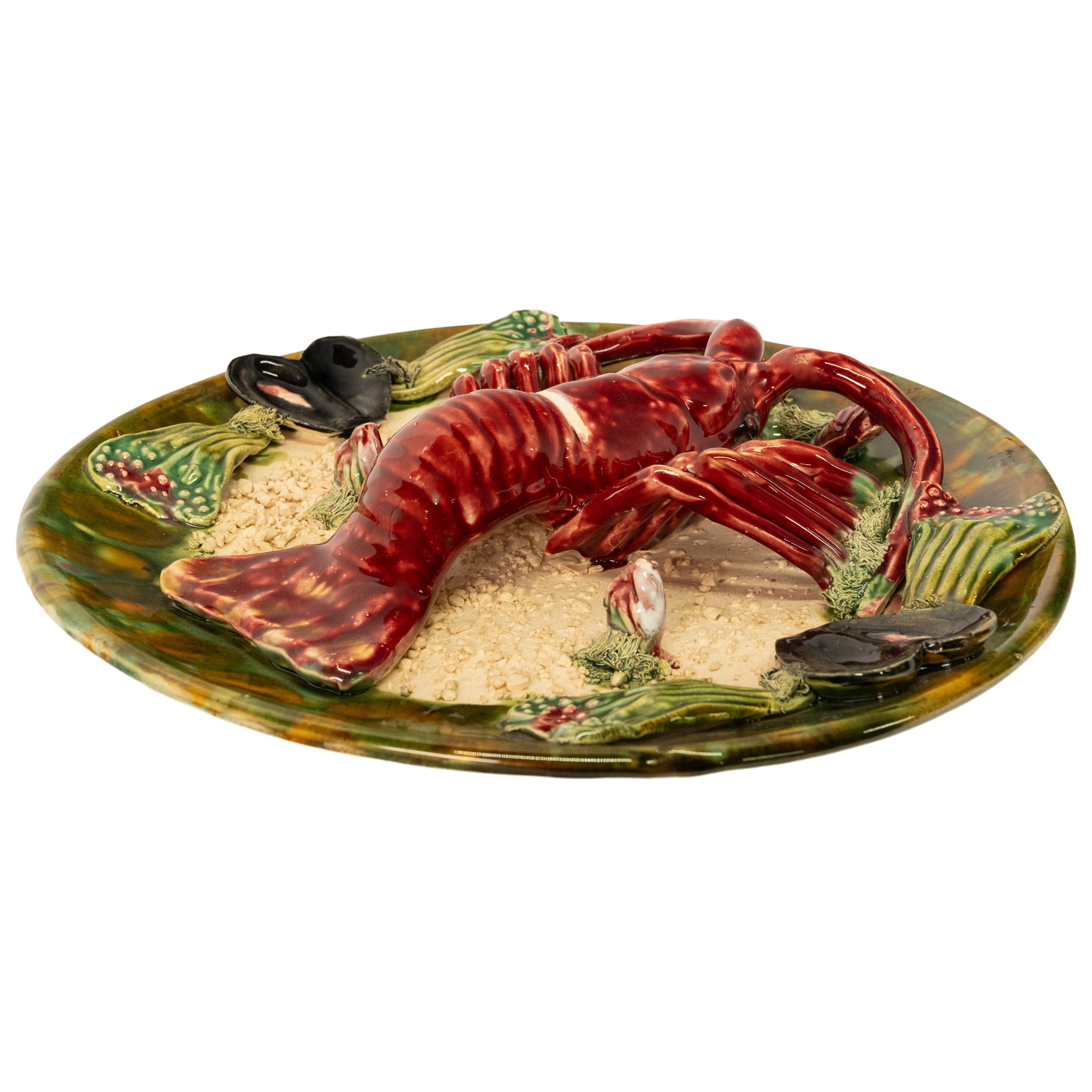 Glazed Antique Majolica Pottery Palissy Ware Lobster 12