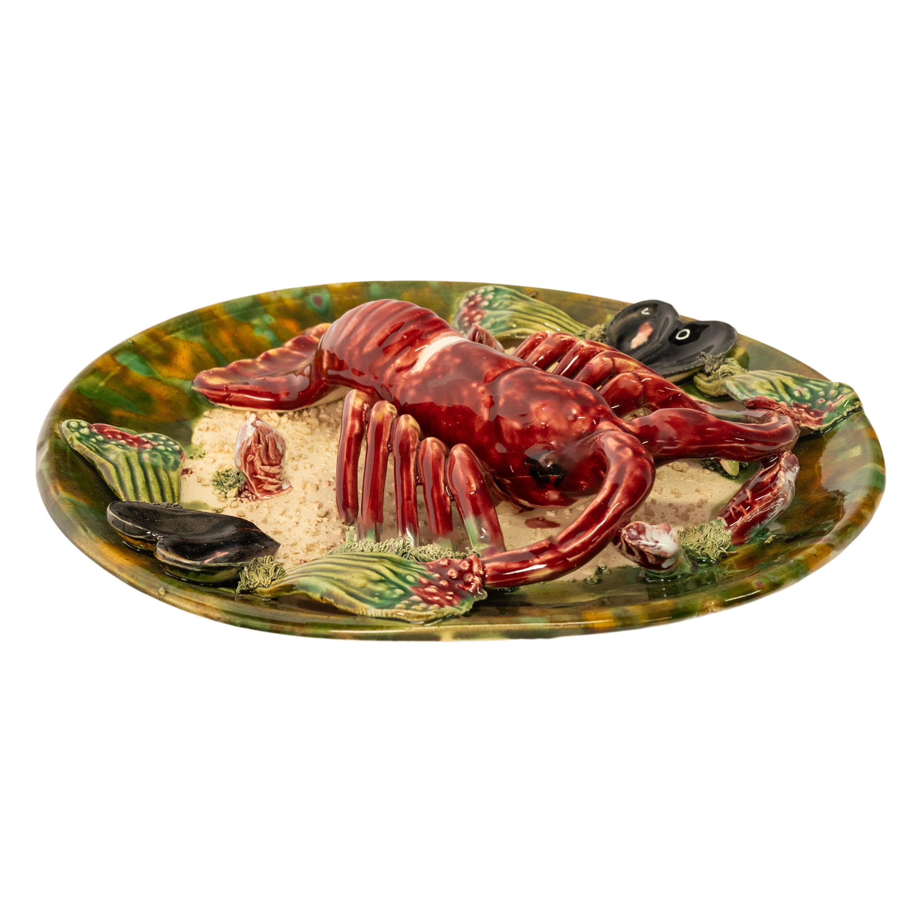 Early 20th Century Antique Majolica Pottery Palissy Ware Lobster 12
