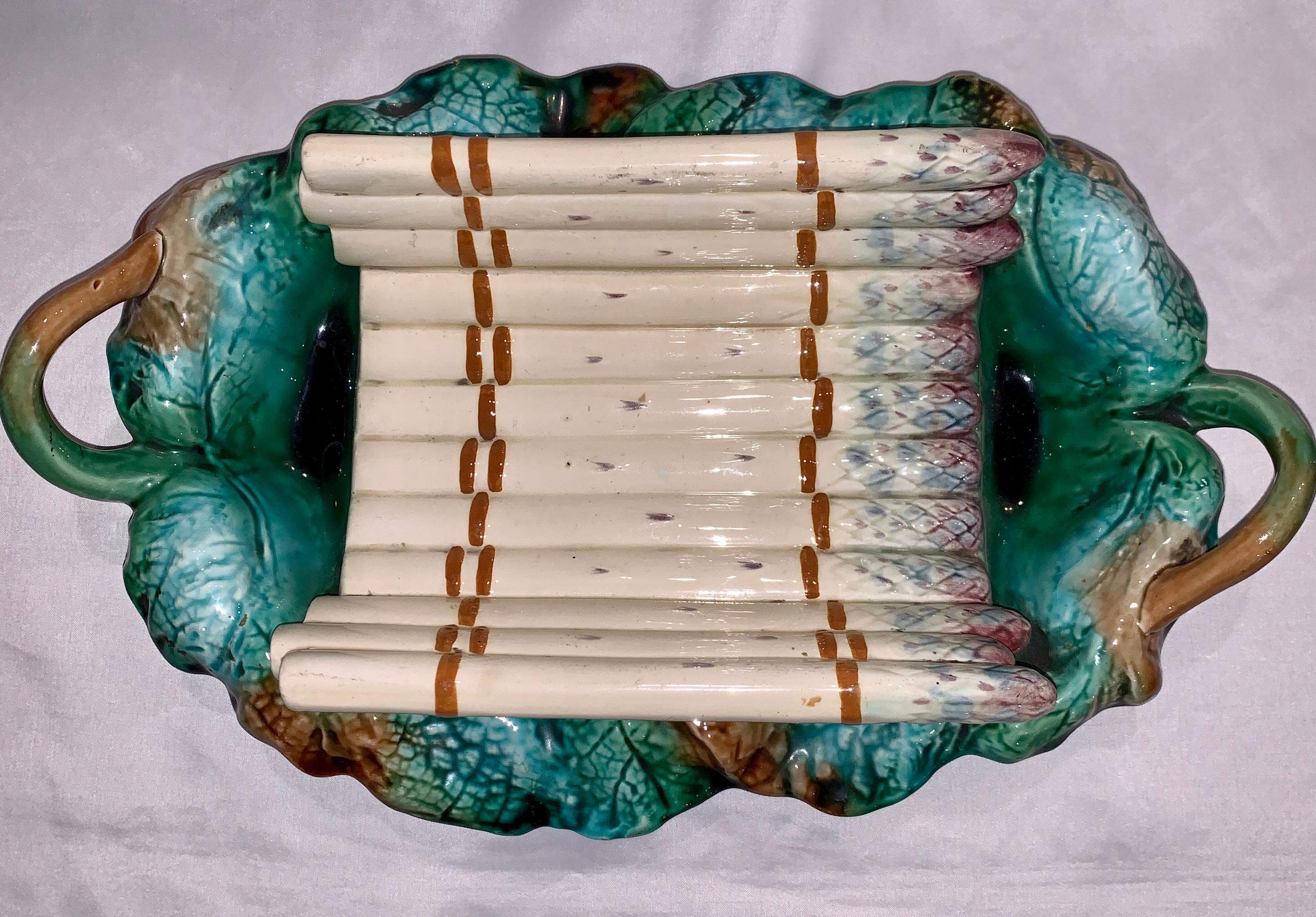 Antique Majolica pottery porcelain Asparagus platter, Circa 1900.