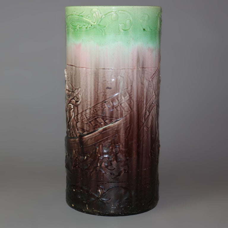 Antique Majolica Pottery Umbrella Stand, circa 1900 For Sale at 1stDibs