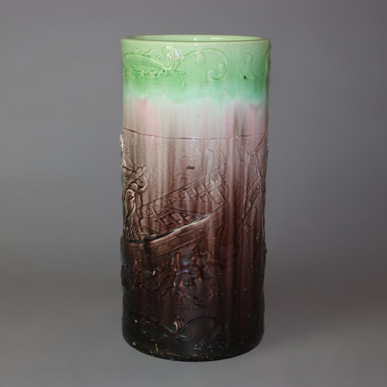 Antique Majolica Pottery Umbrella Stand, circa 1900 For Sale at 1stDibs