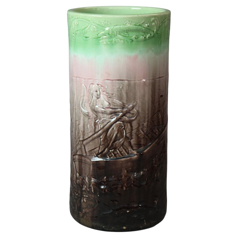 Antique Majolica Pottery Umbrella Stand, circa 1900 For Sale at 1stDibs